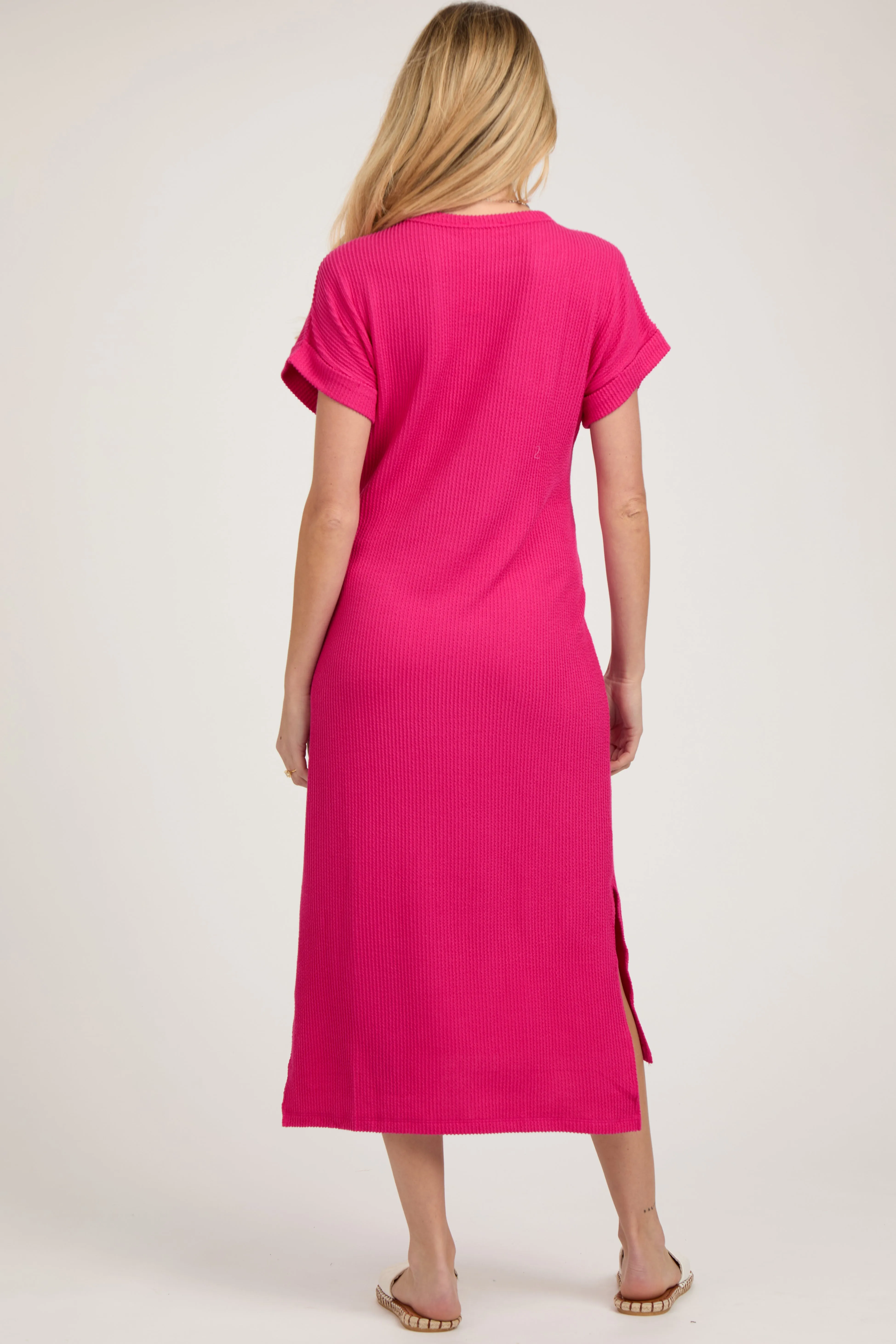 Fuchsia Ribbed Short Sleeve Maternity Midi Dress sold by Pinkblush product image thumbnail 3