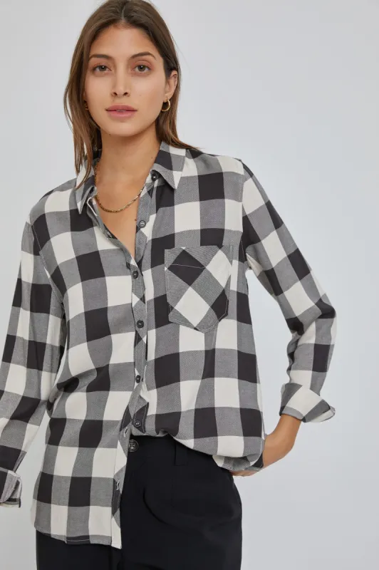 Cream Checkered Long Sleeve Button Down Top sold by Pinkblush