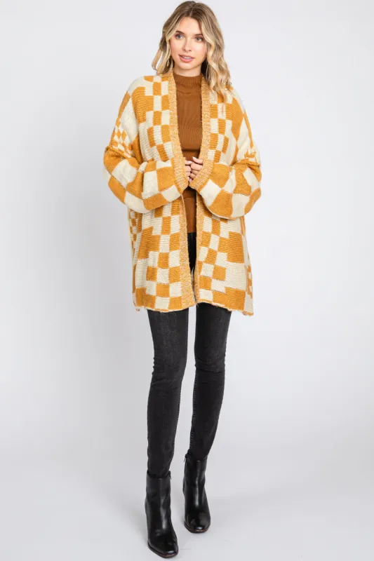 Yellow Checkered Plaid Oversized Cardigan sold by Pinkblush