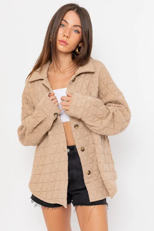 Taupe Quilted Jacket sold by Pinkblush