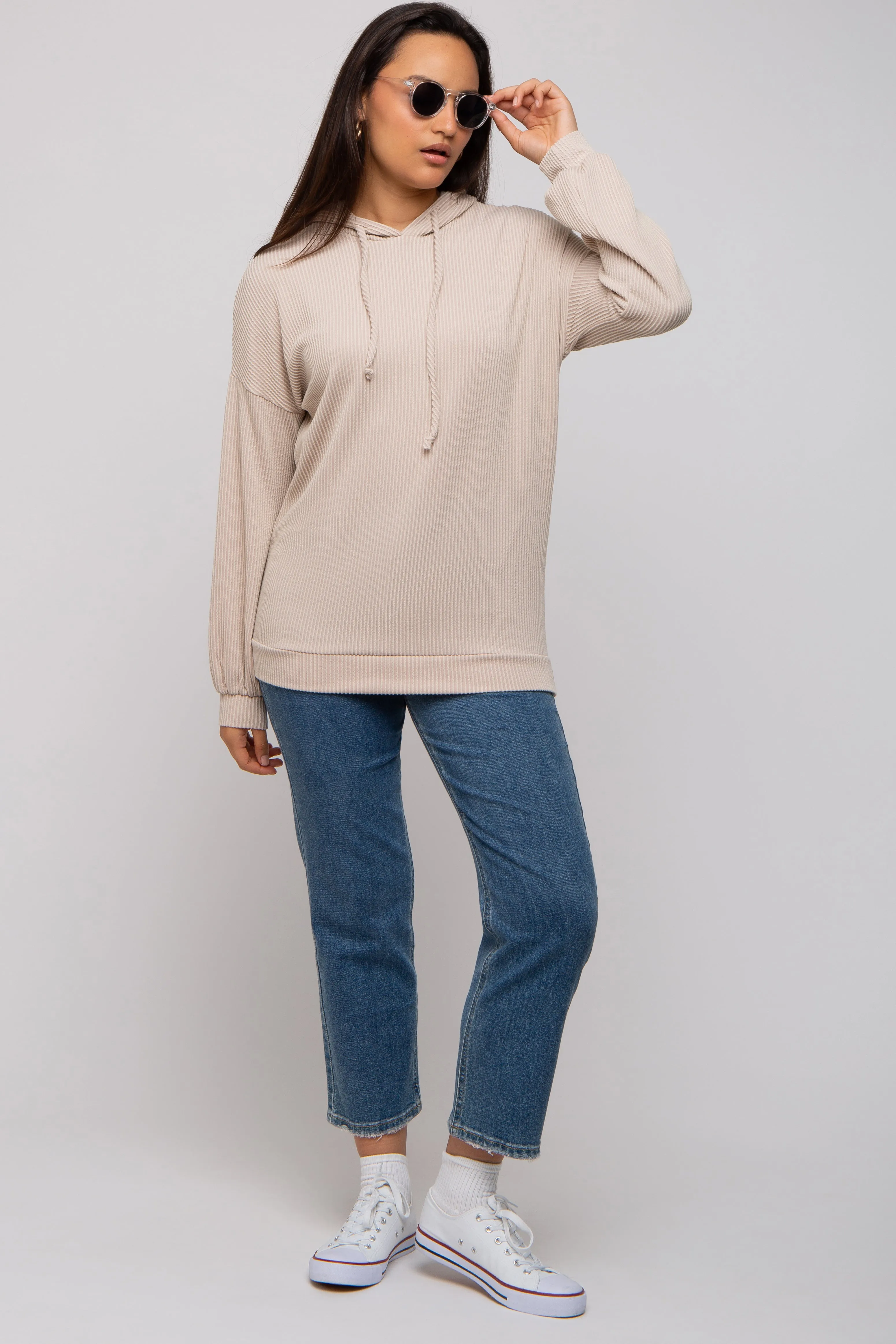 Taupe Ribbed Hooded Top sold by Pinkblush product image thumbnail 5
