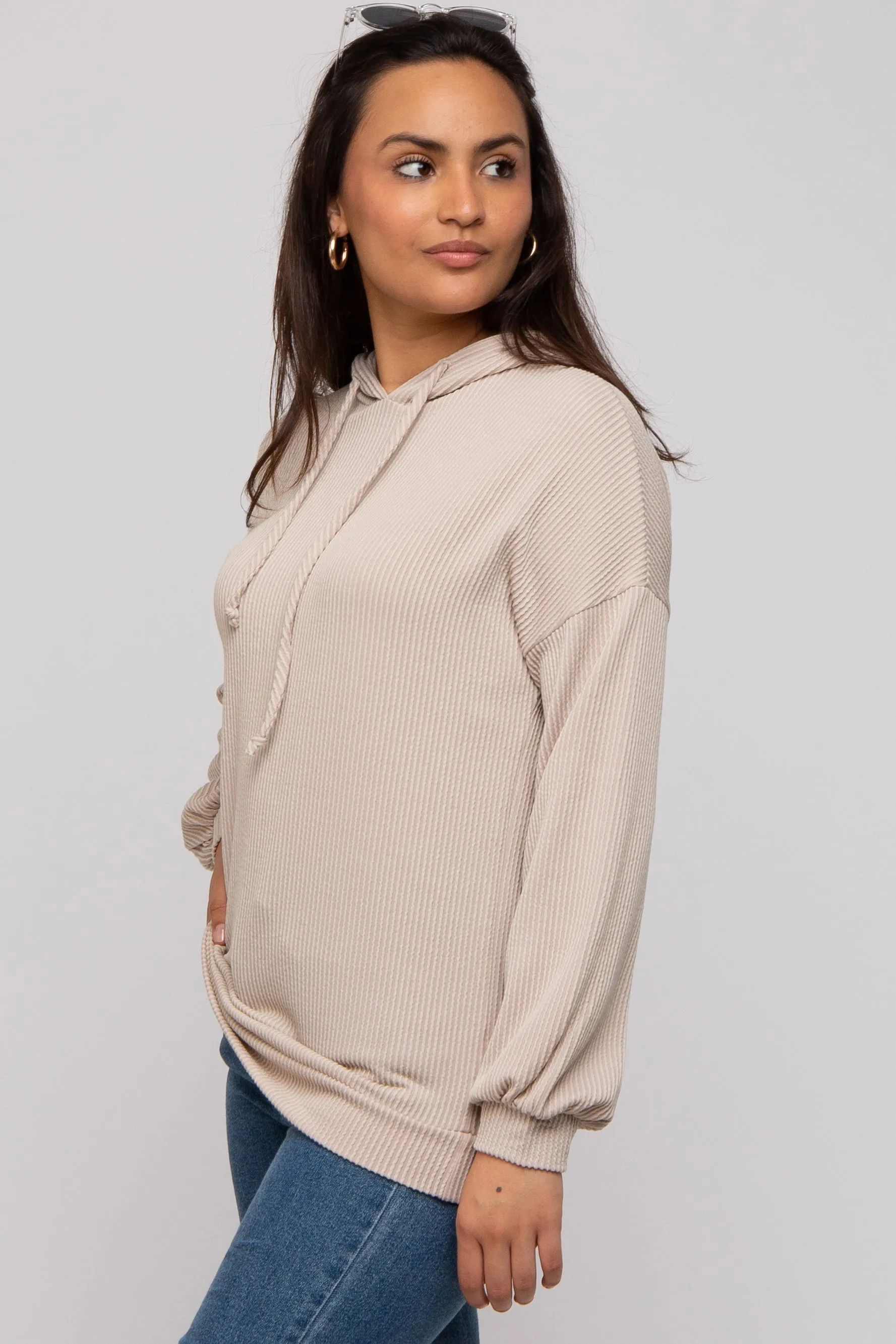 Taupe Ribbed Hooded Top sold by Pinkblush product image thumbnail 2