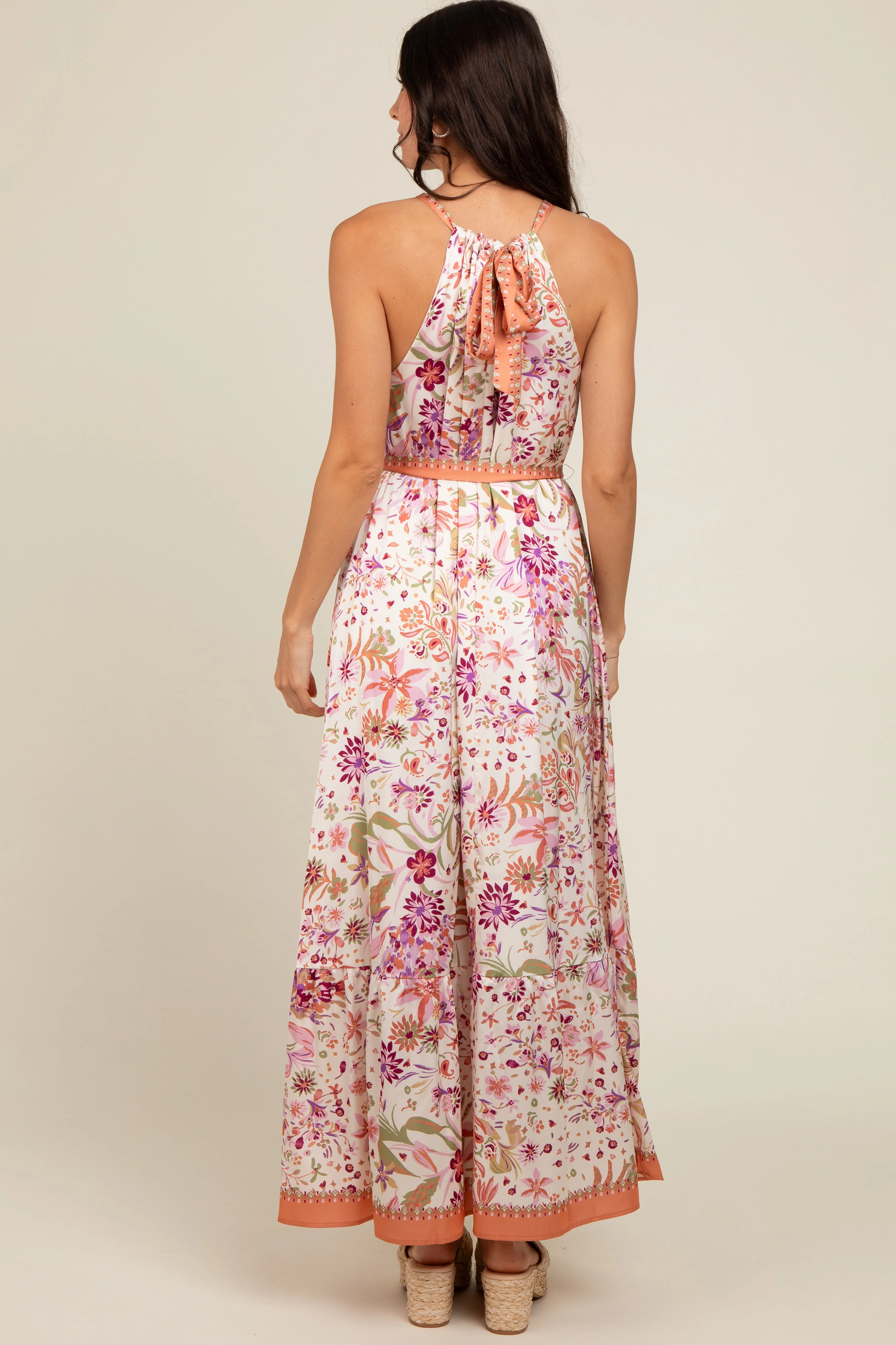 Lavender Floral Halter Front Tie Maxi Dress sold by Pinkblush product image thumbnail 4