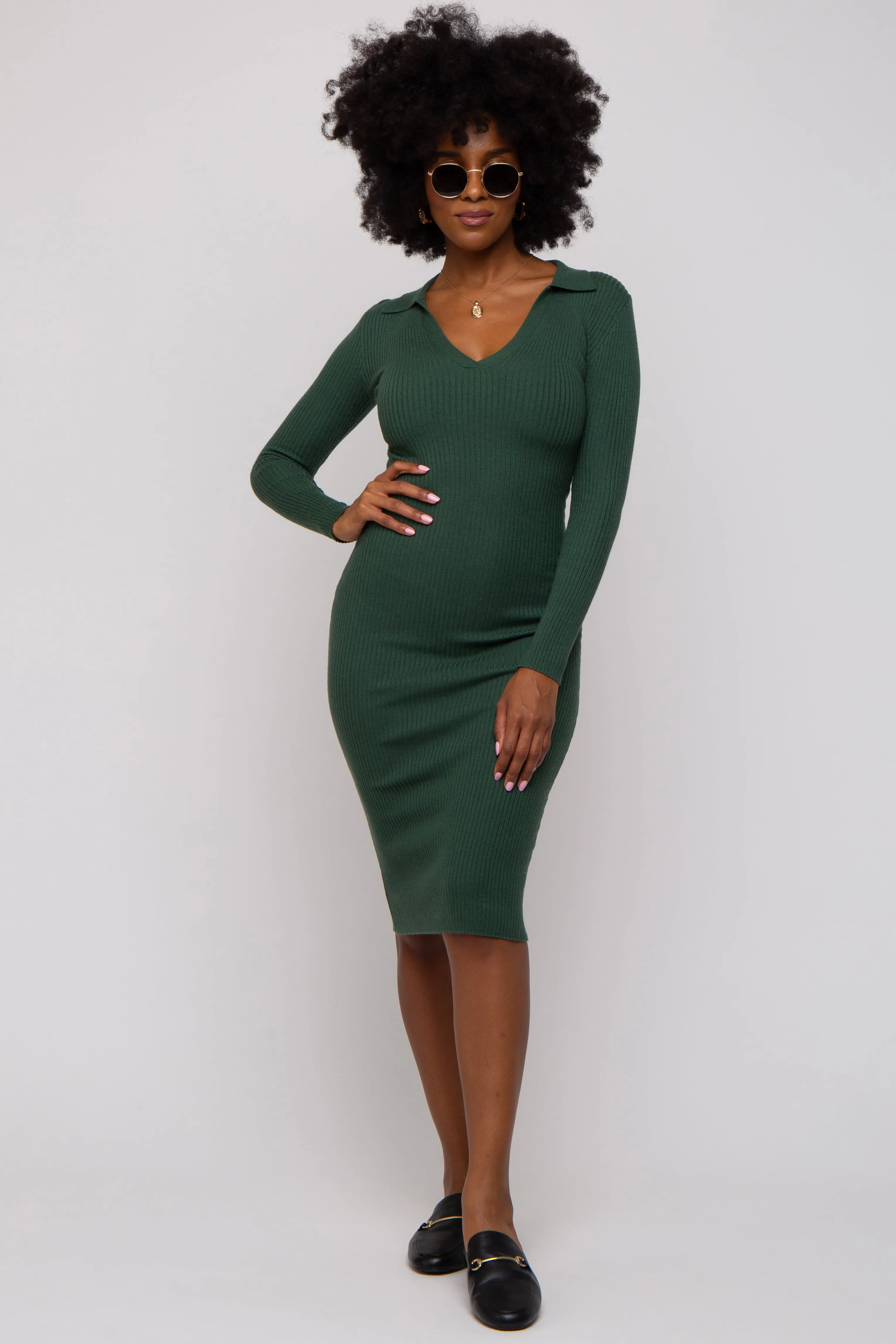 Forest Green Ribbed Knit Fitted Dress sold by Pinkblush product image thumbnail 4