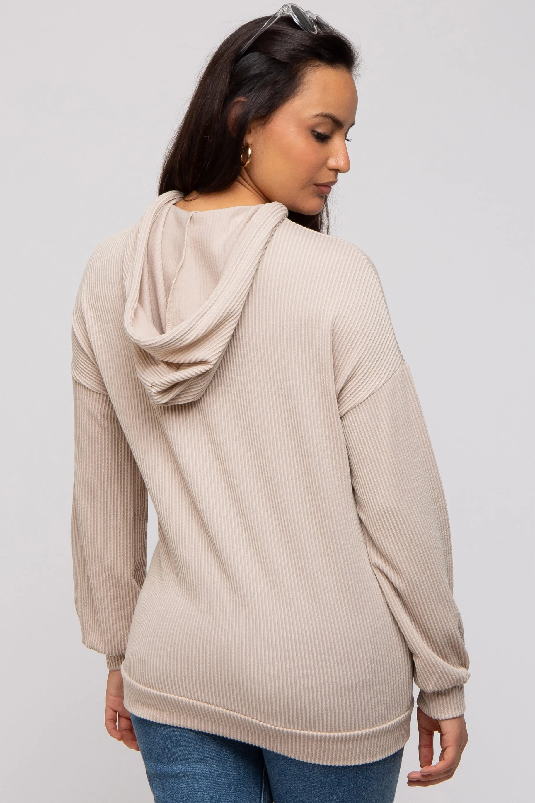 Taupe Ribbed Hooded Top sold by Pinkblush product image thumbnail 3
