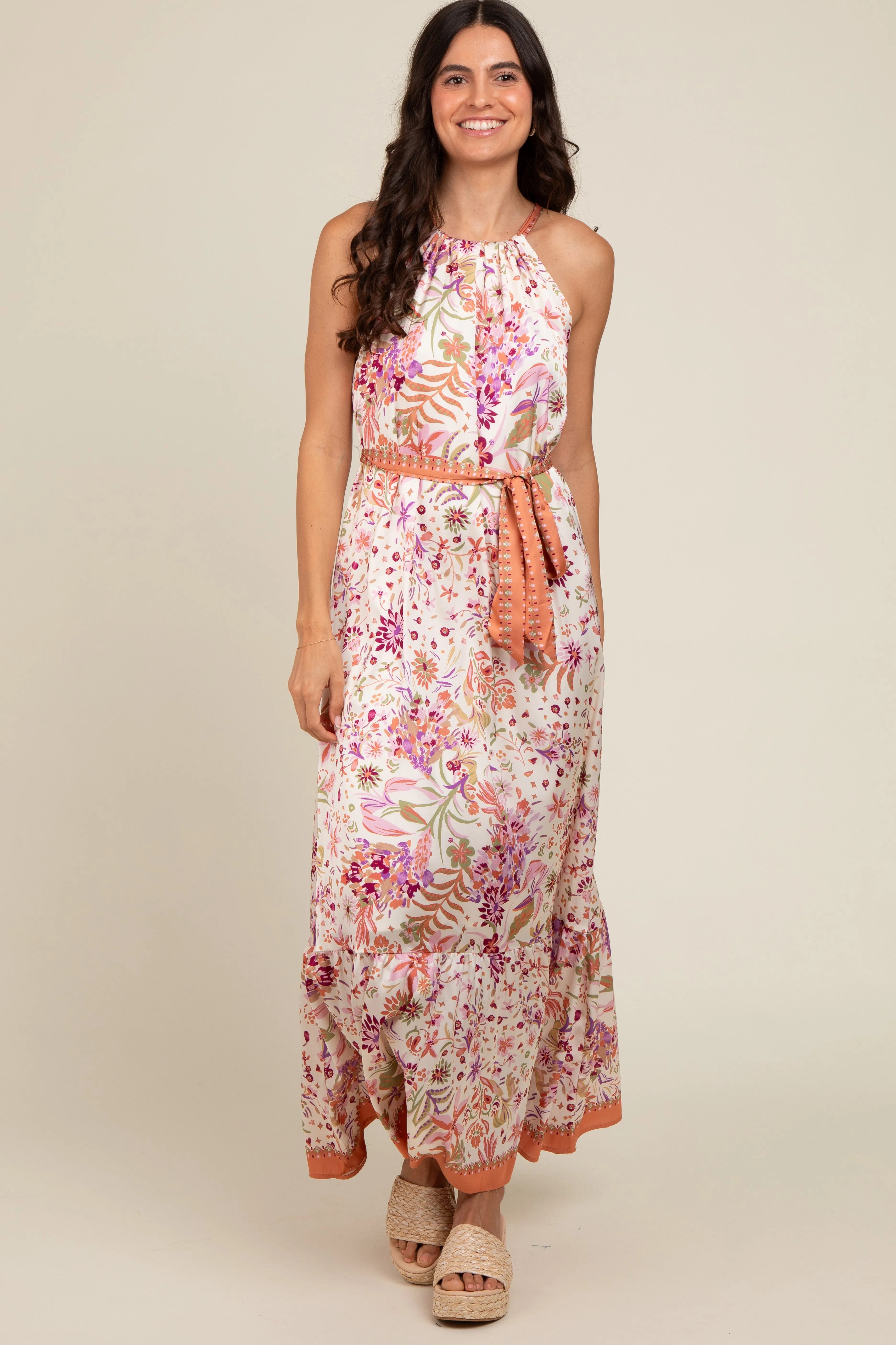 Lavender Floral Halter Front Tie Maxi Dress sold by Pinkblush product image thumbnail 2