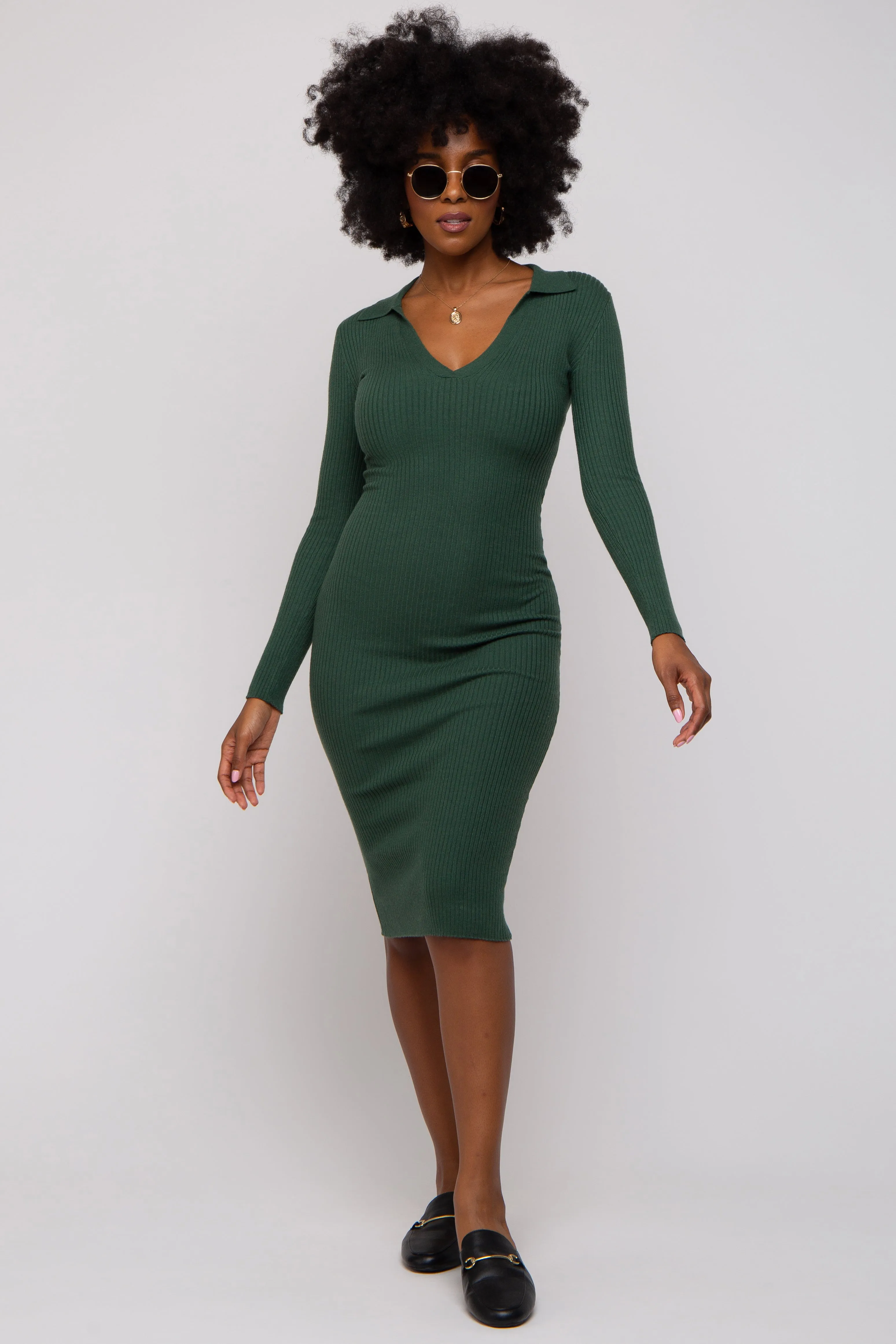 Forest Green Ribbed Knit Fitted Dress sold by Pinkblush product image thumbnail 5