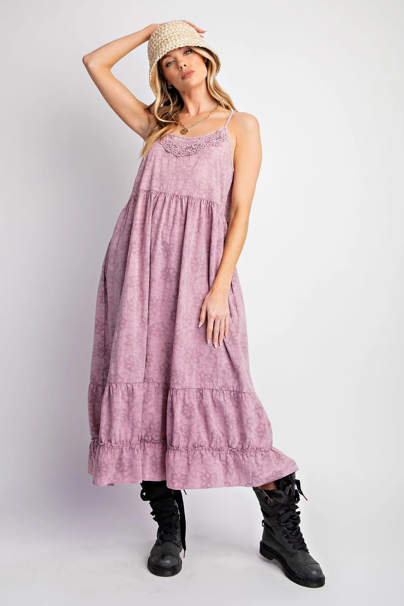 Mauve Embroidered Vintage Wash Midi Dress sold by Pinkblush