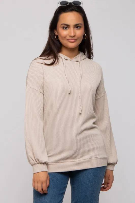 Taupe Ribbed Hooded Top sold by Pinkblush