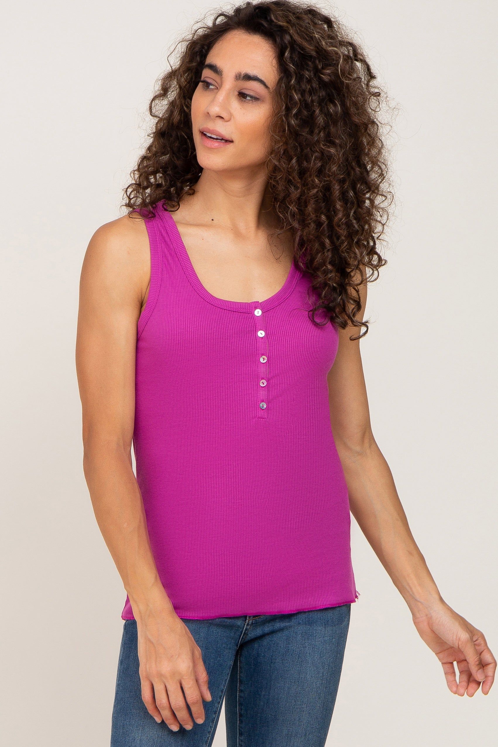 Magenta Ribbed Button Front Maternity Tank Top sold by Pinkblush product image thumbnail 5