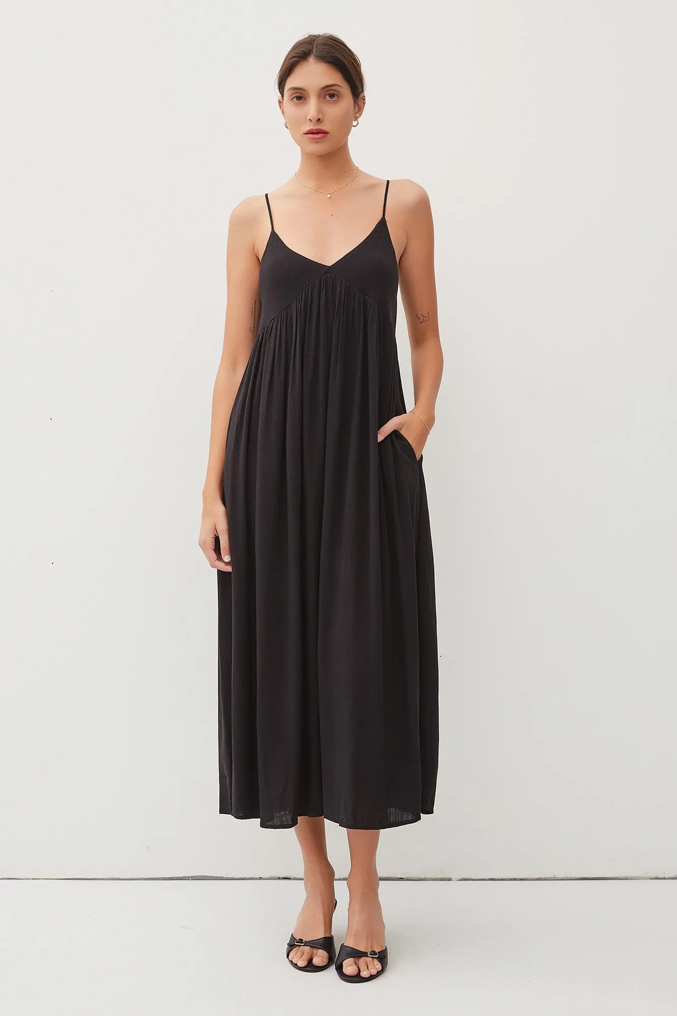 Black Sleeveless V-Neck Midi Dress sold by Pinkblush