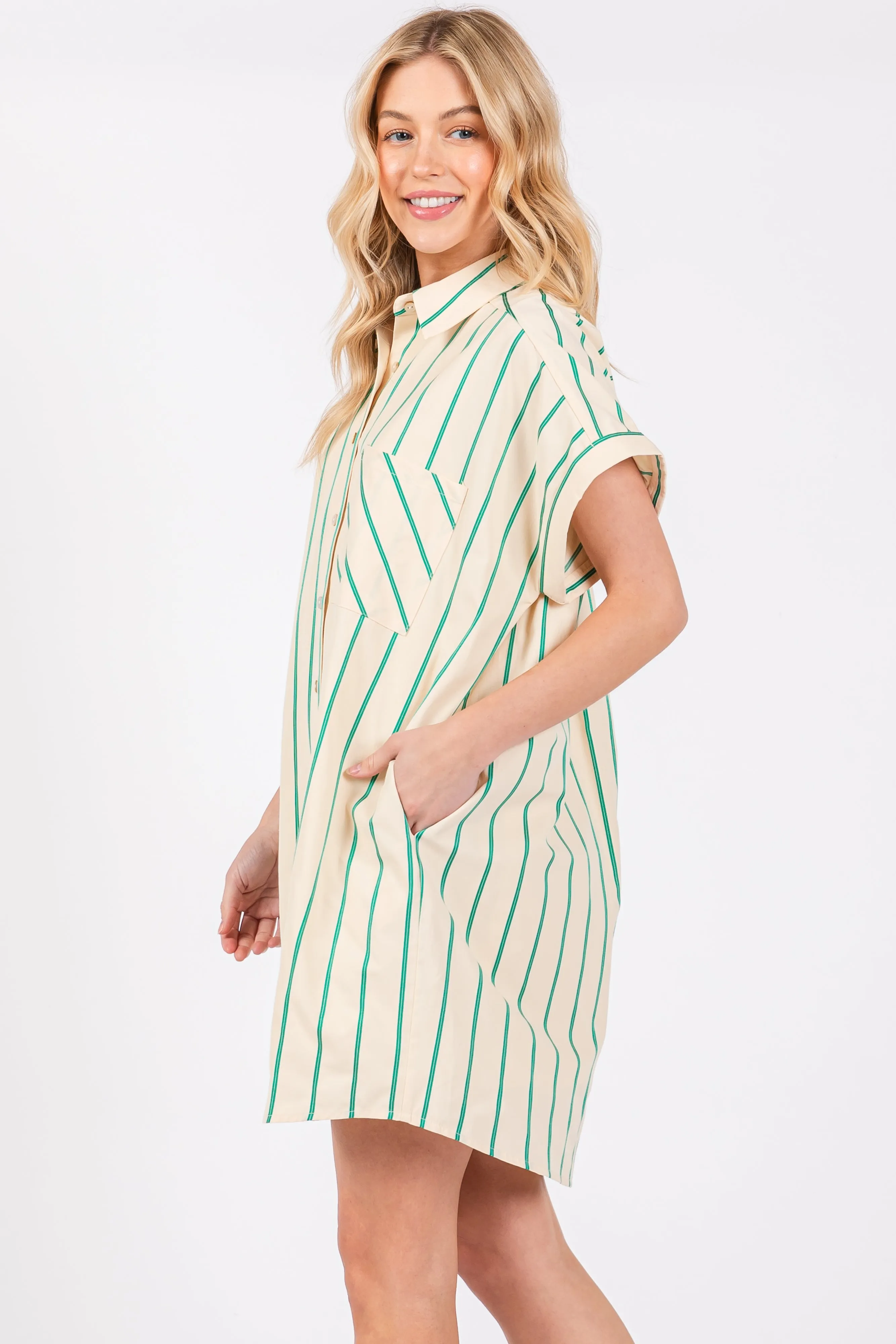 Cream Striped Shirt Mini Dress sold by Pinkblush product image thumbnail 2