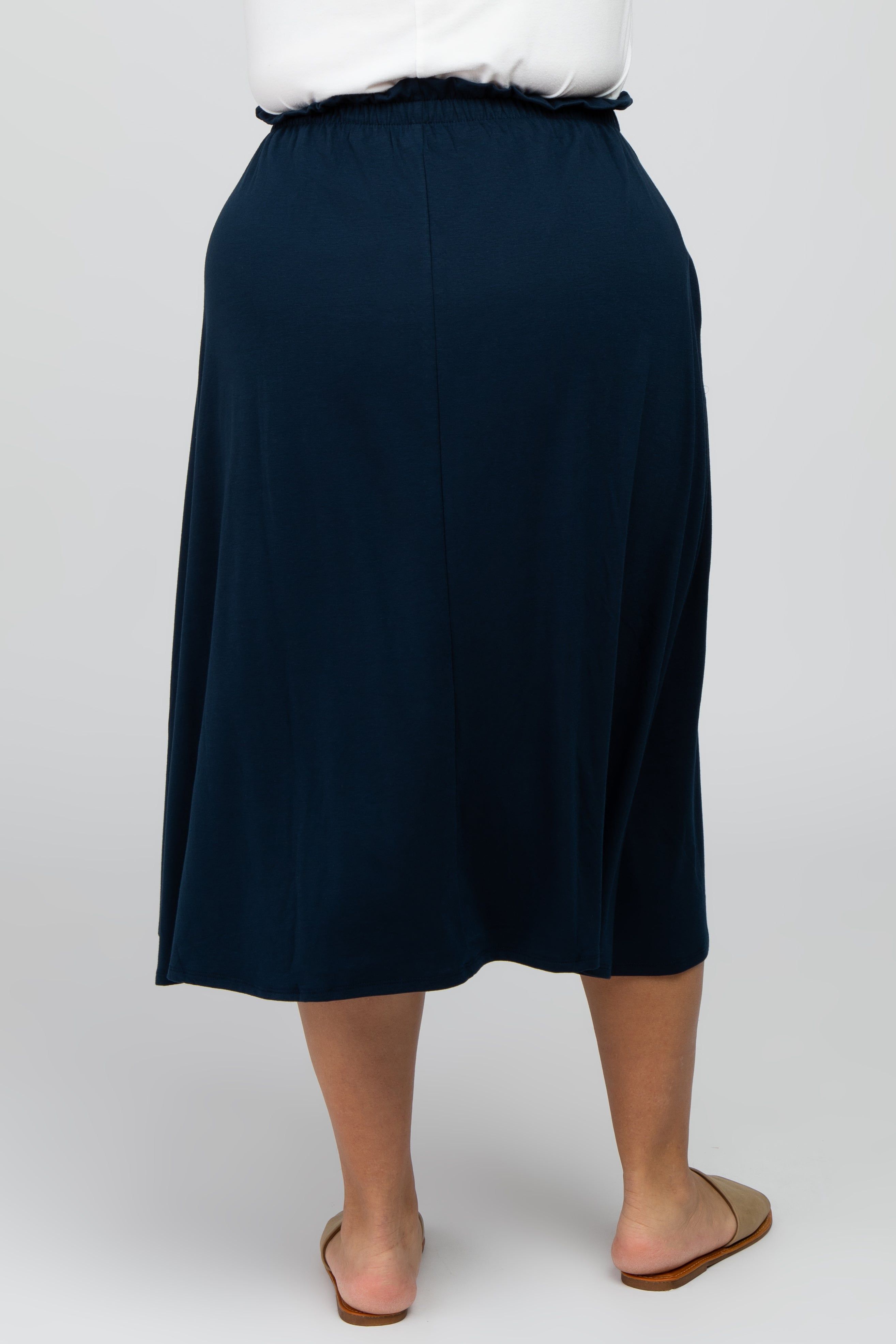 Navy Blue Gathered Waist Plus Midi Skirt sold by Pinkblush product image thumbnail 4