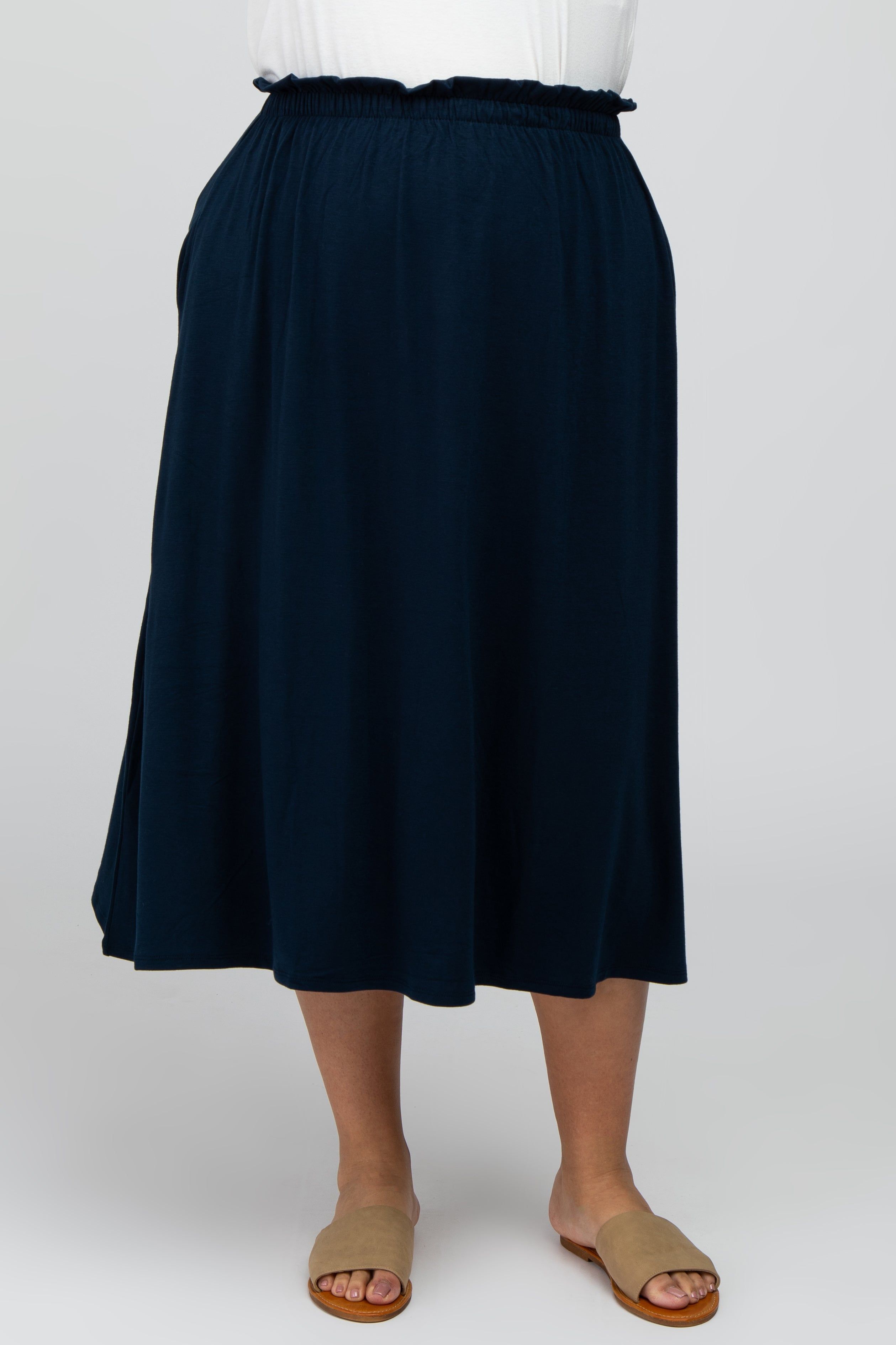 Navy Blue Gathered Waist Plus Midi Skirt sold by Pinkblush product image thumbnail 2