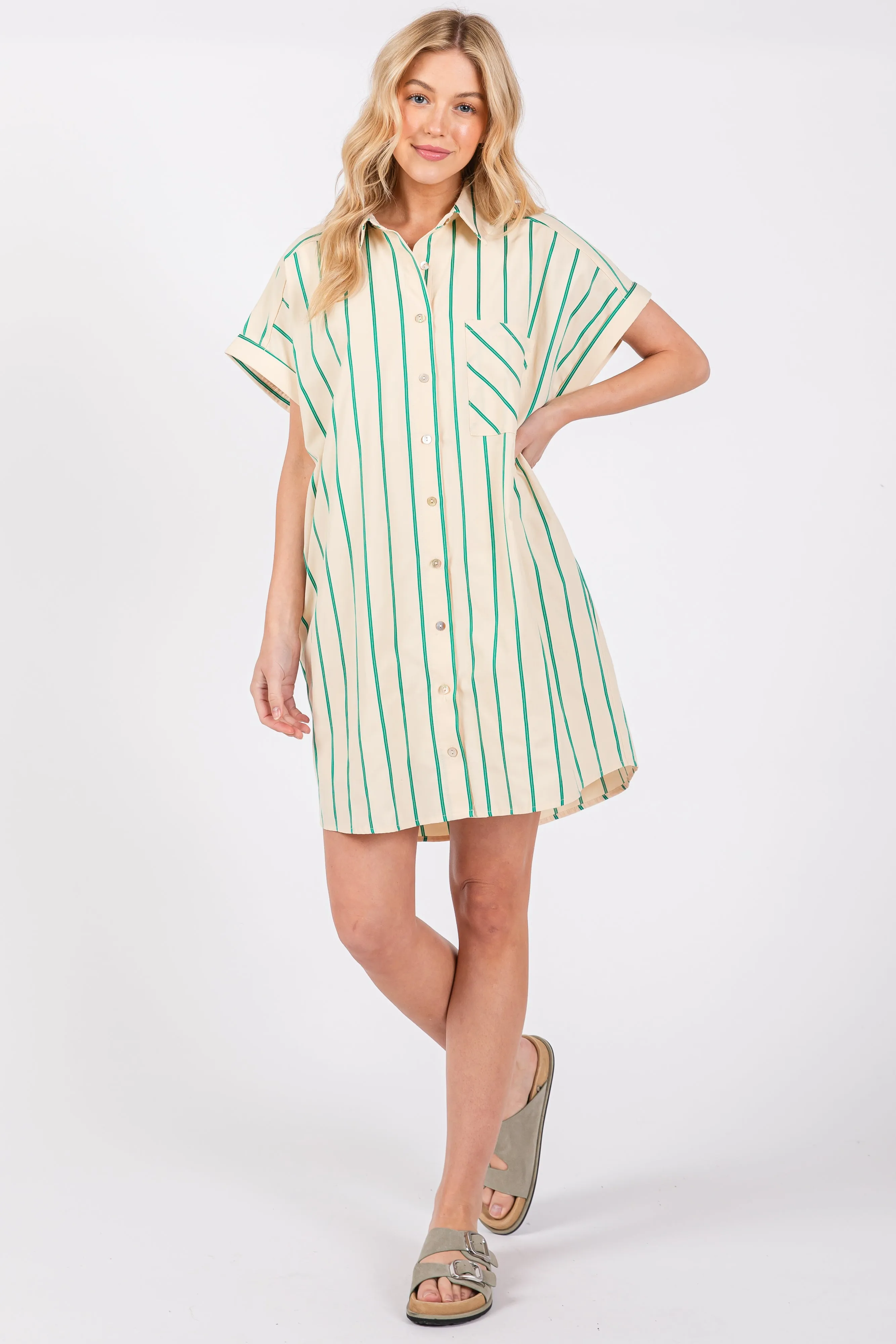 Cream Striped Shirt Mini Dress sold by Pinkblush product image thumbnail 4