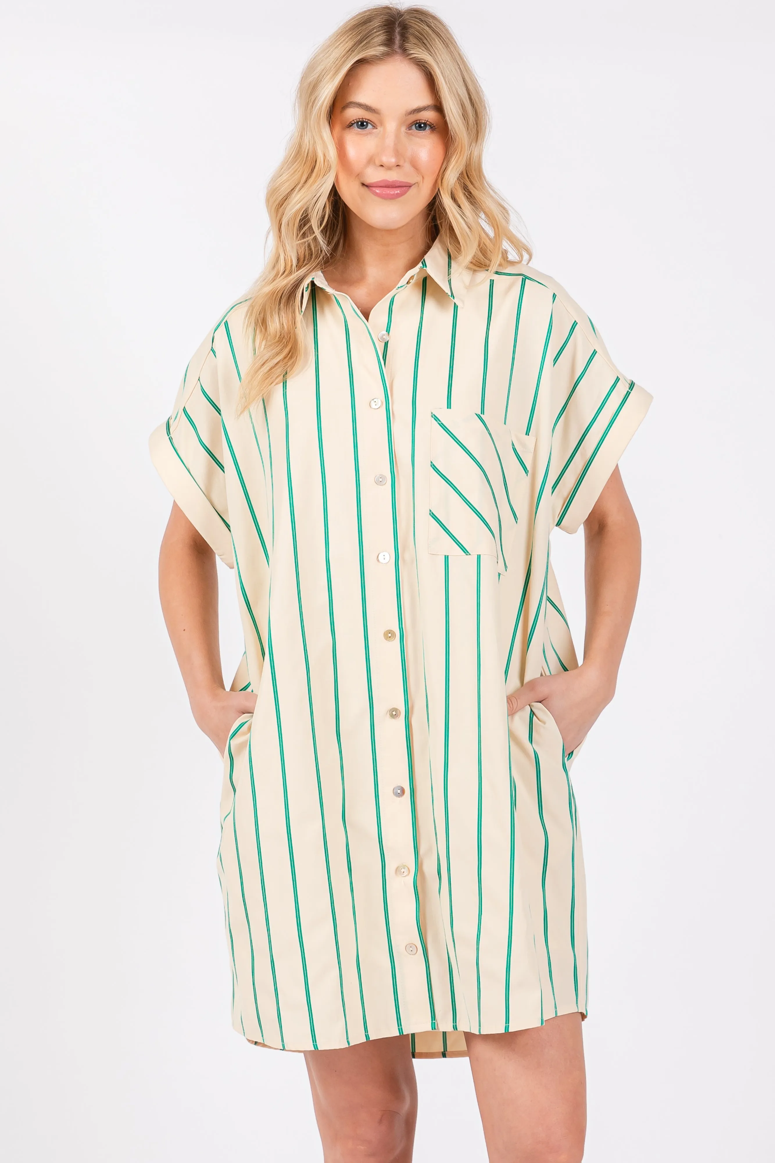 Cream Striped Shirt Mini Dress sold by Pinkblush