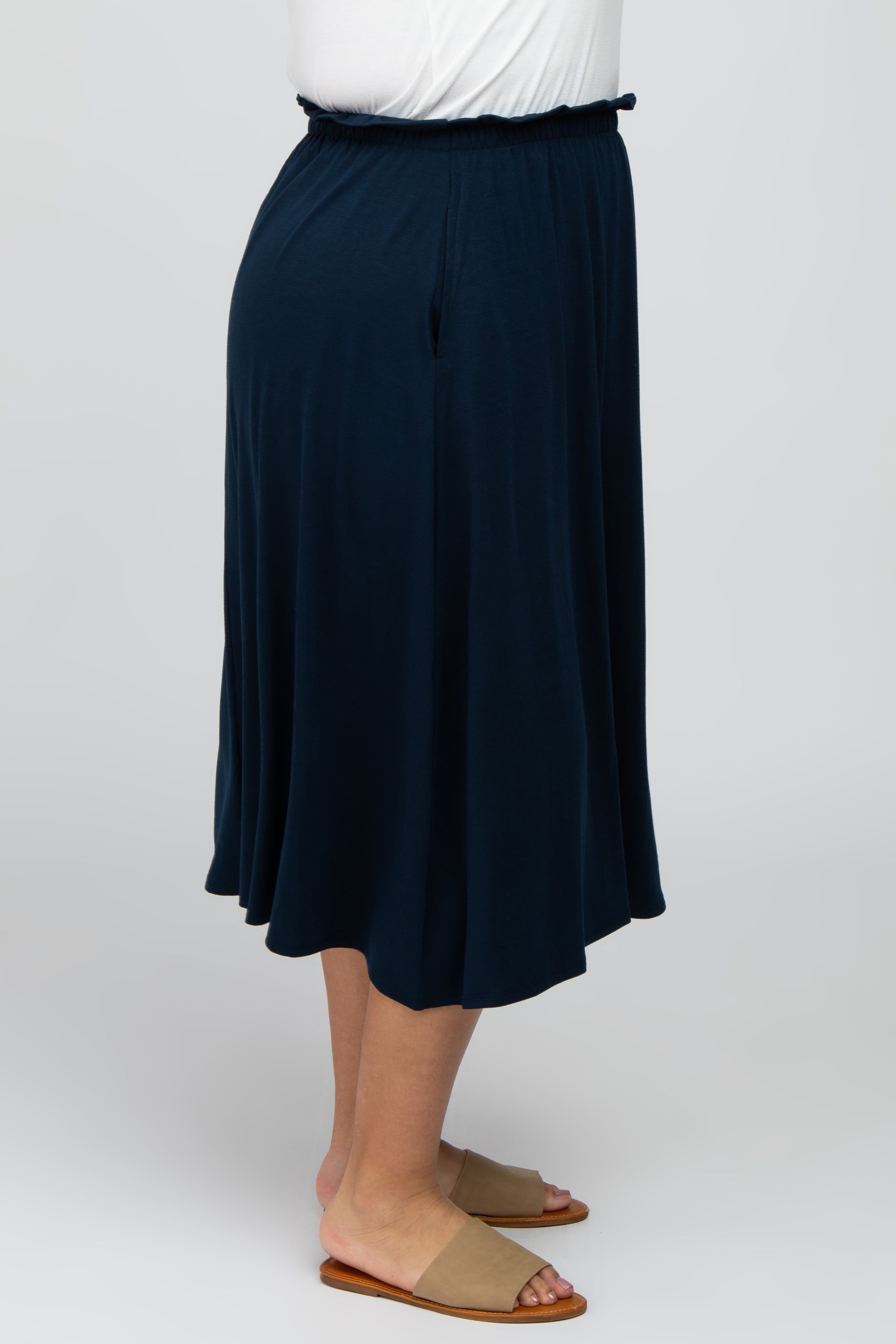 Navy Blue Gathered Waist Plus Midi Skirt sold by Pinkblush product image thumbnail 3