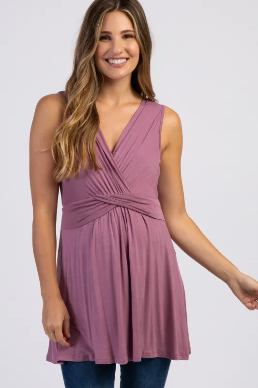 PinkBlush Mauve Sleeveless Draped Front Maternity/Nursing Top sold by Pinkblush