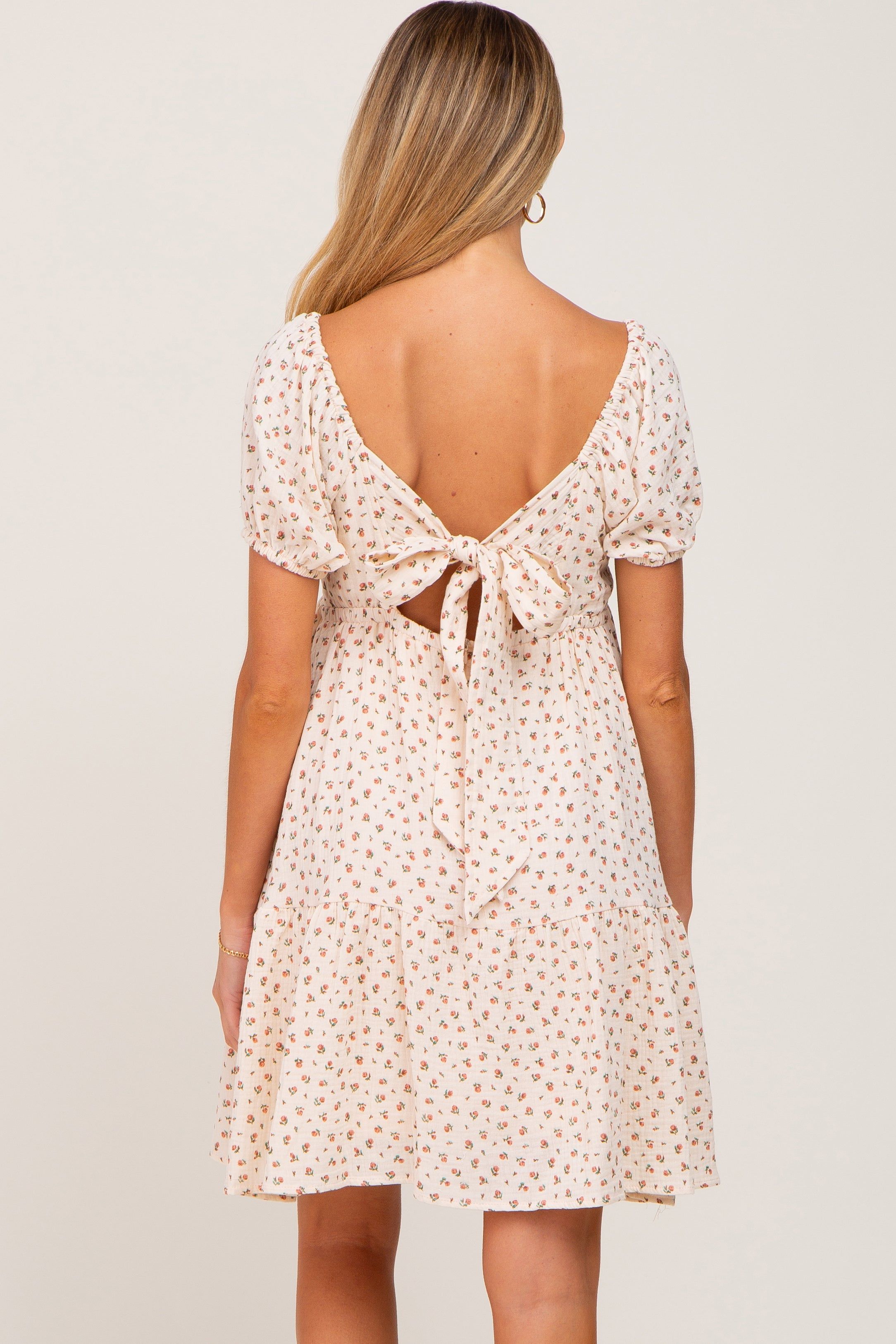 Cream Floral Puff Sleeve Maternity Dress sold by Pinkblush product image thumbnail 3