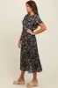 Black Floral Pleated Midi Dress sold by Pinkblush