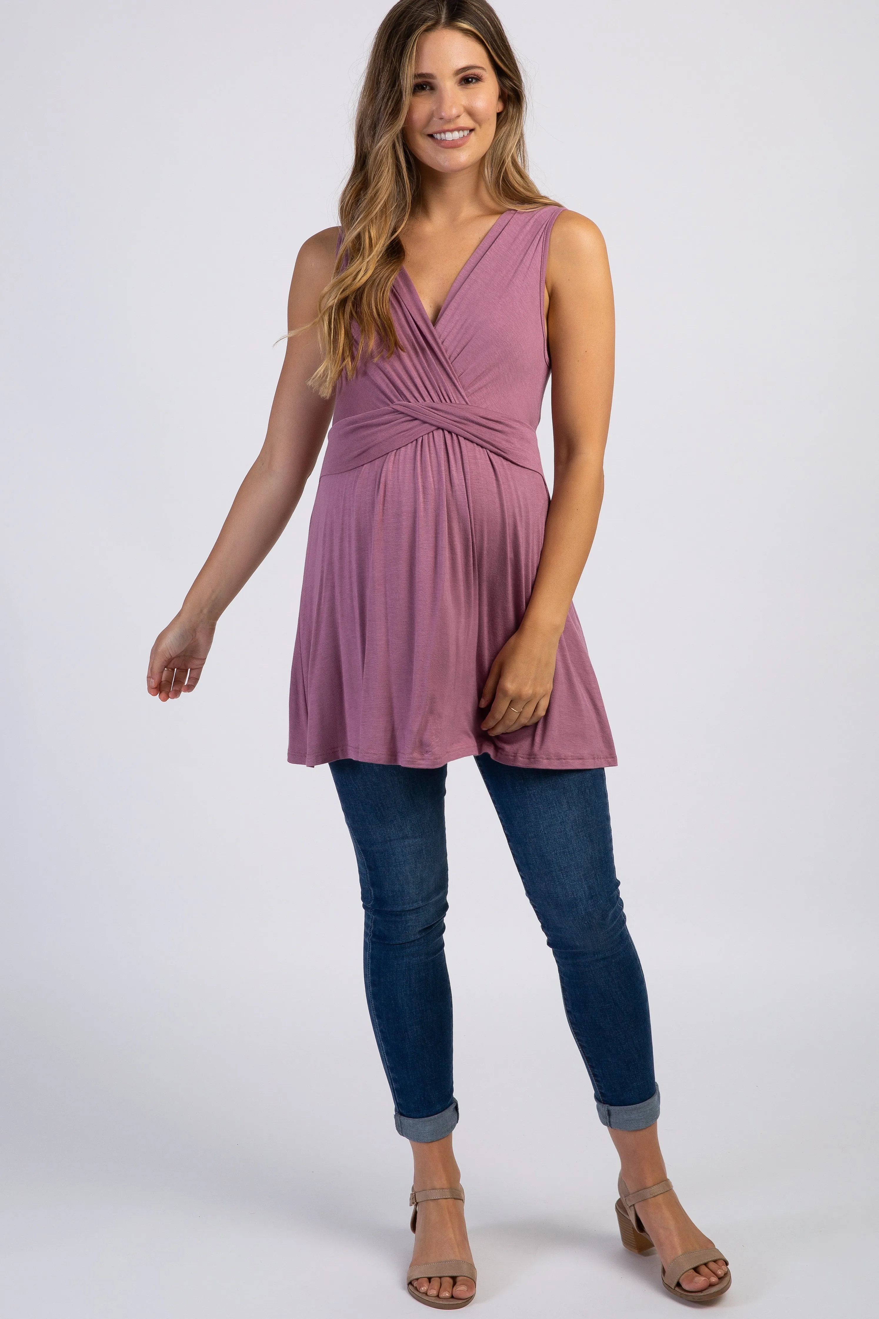 PinkBlush Mauve Sleeveless Draped Front Maternity/Nursing Top sold by Pinkblush product image thumbnail 5