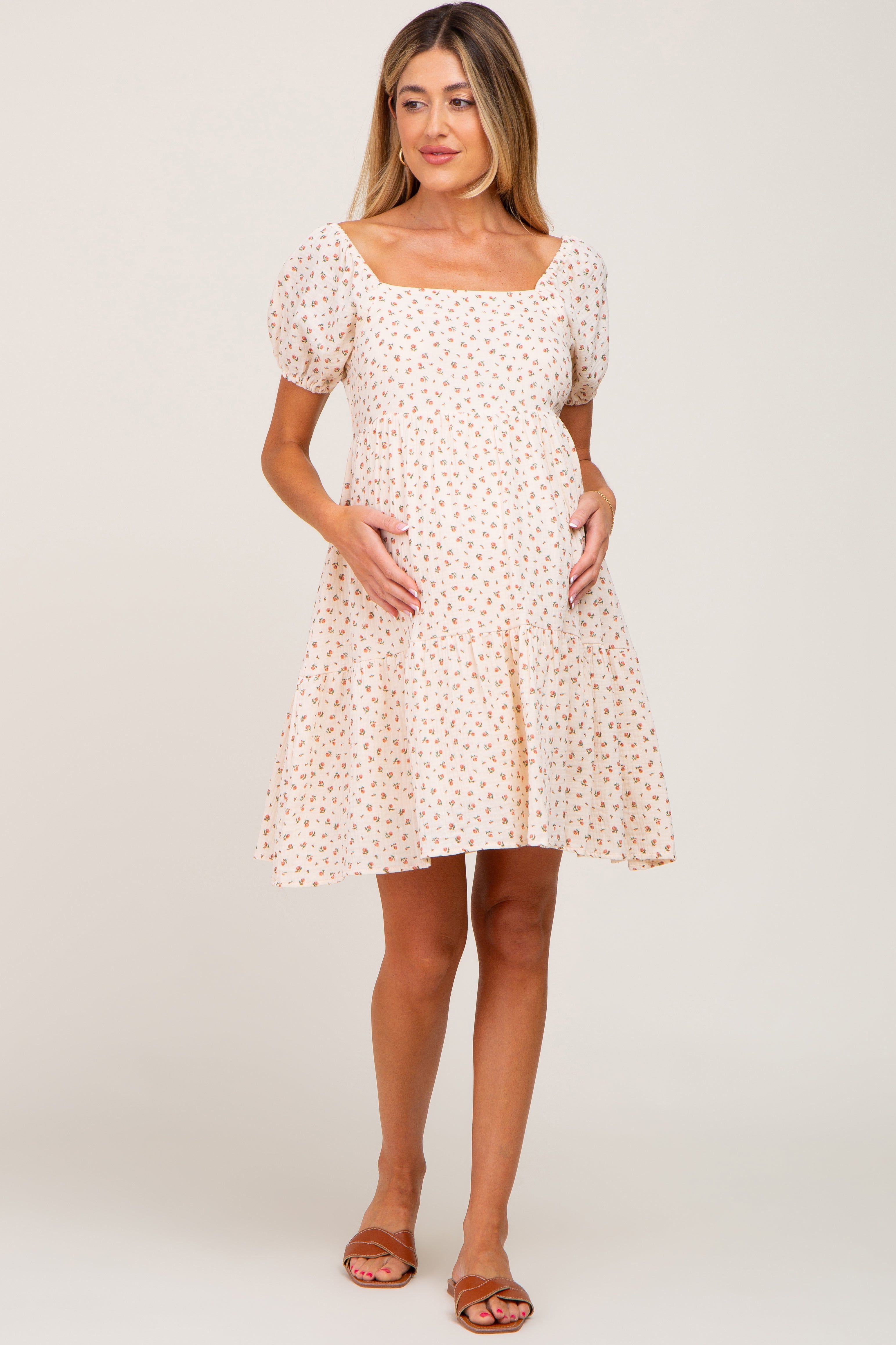 Cream Floral Puff Sleeve Maternity Dress sold by Pinkblush product image thumbnail 4