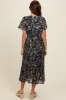 Black Floral Pleated Midi Dress sold by Pinkblush