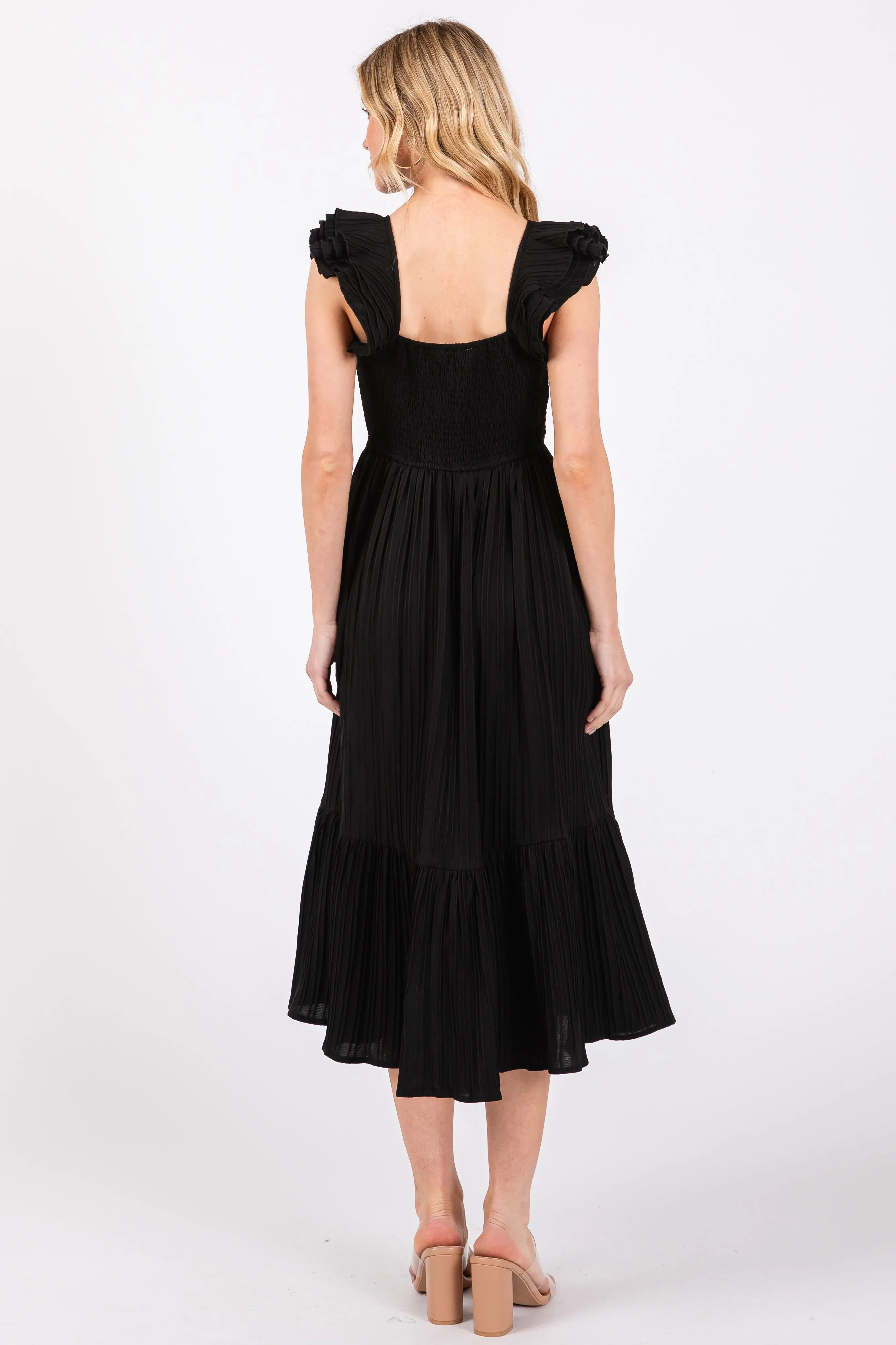 Black Striped Flutter Sleeve Midi Dress sold by Pinkblush product image thumbnail 3