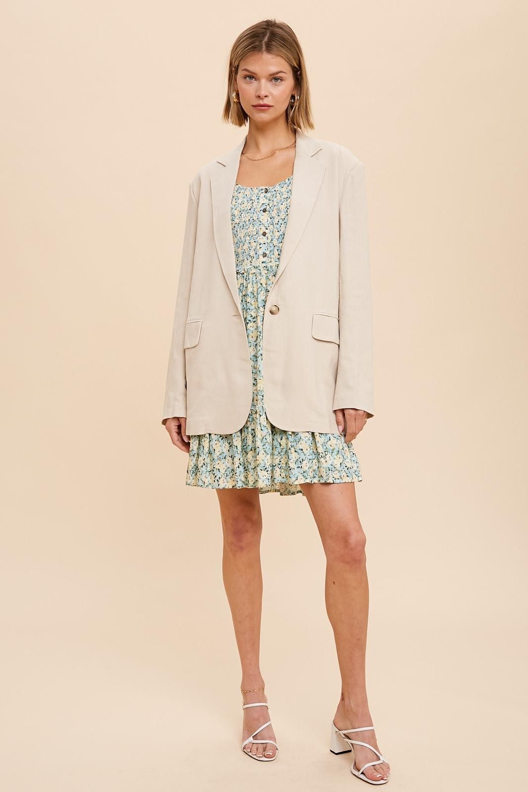 Beige Linen Front Pocket Blazer sold by Pinkblush product image thumbnail 4