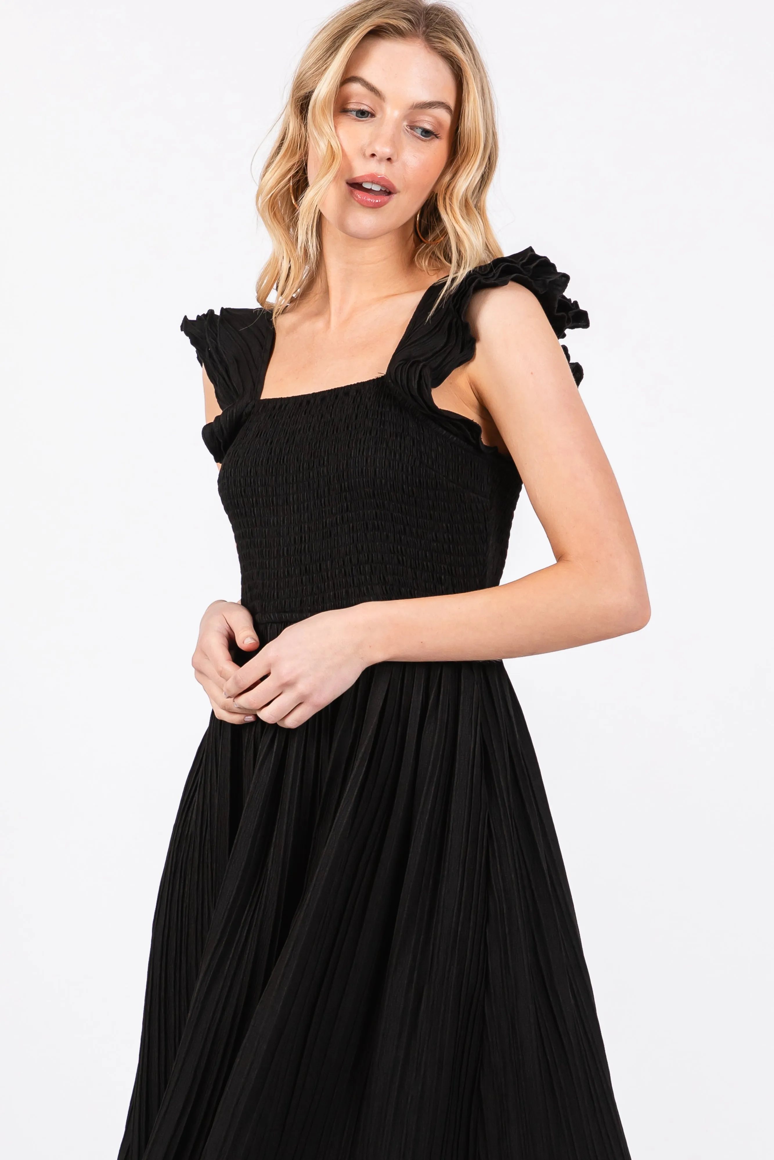 Black Striped Flutter Sleeve Midi Dress sold by Pinkblush product image thumbnail 5