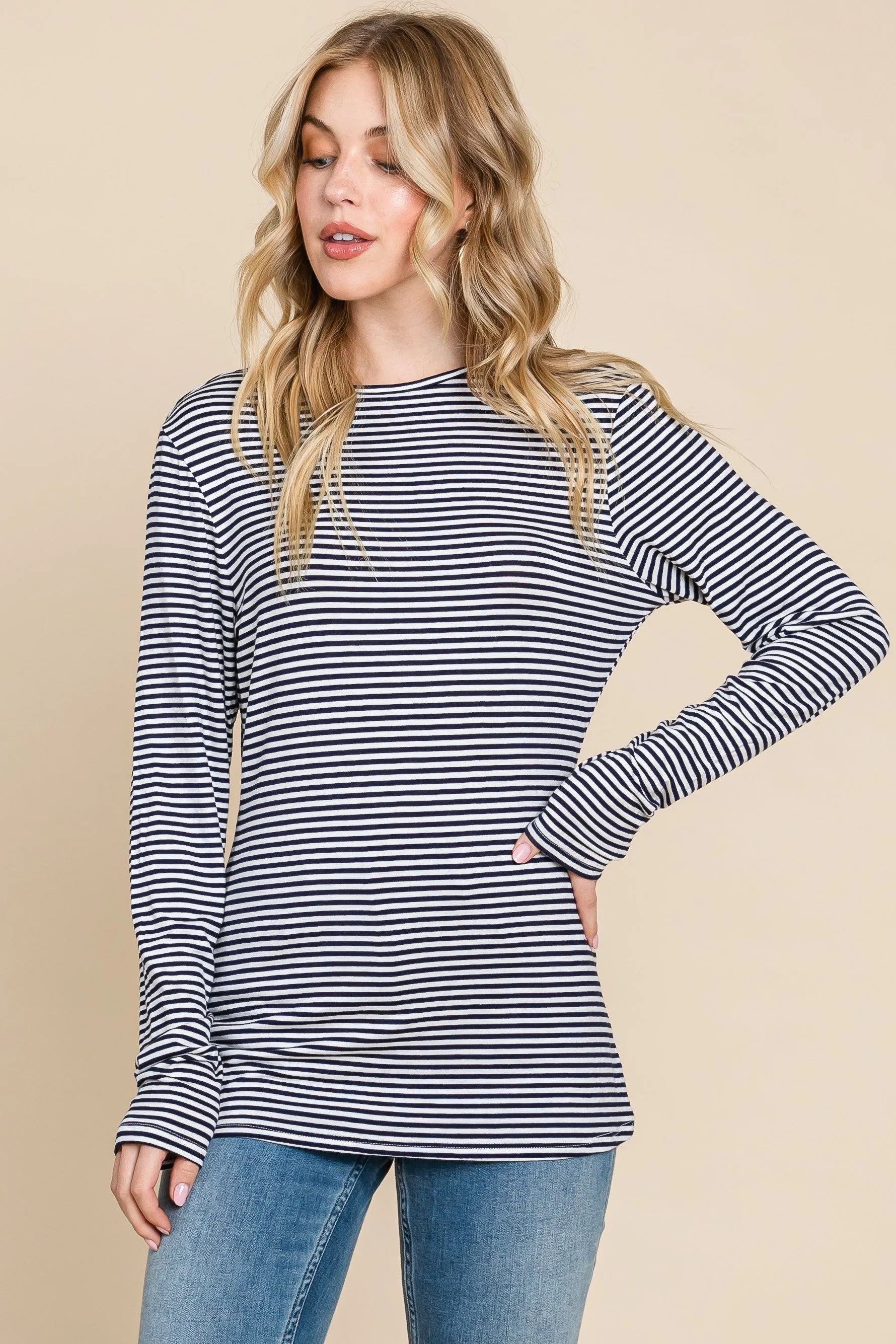 Navy Striped Long Sleeve Top sold by Pinkblush product image thumbnail 2