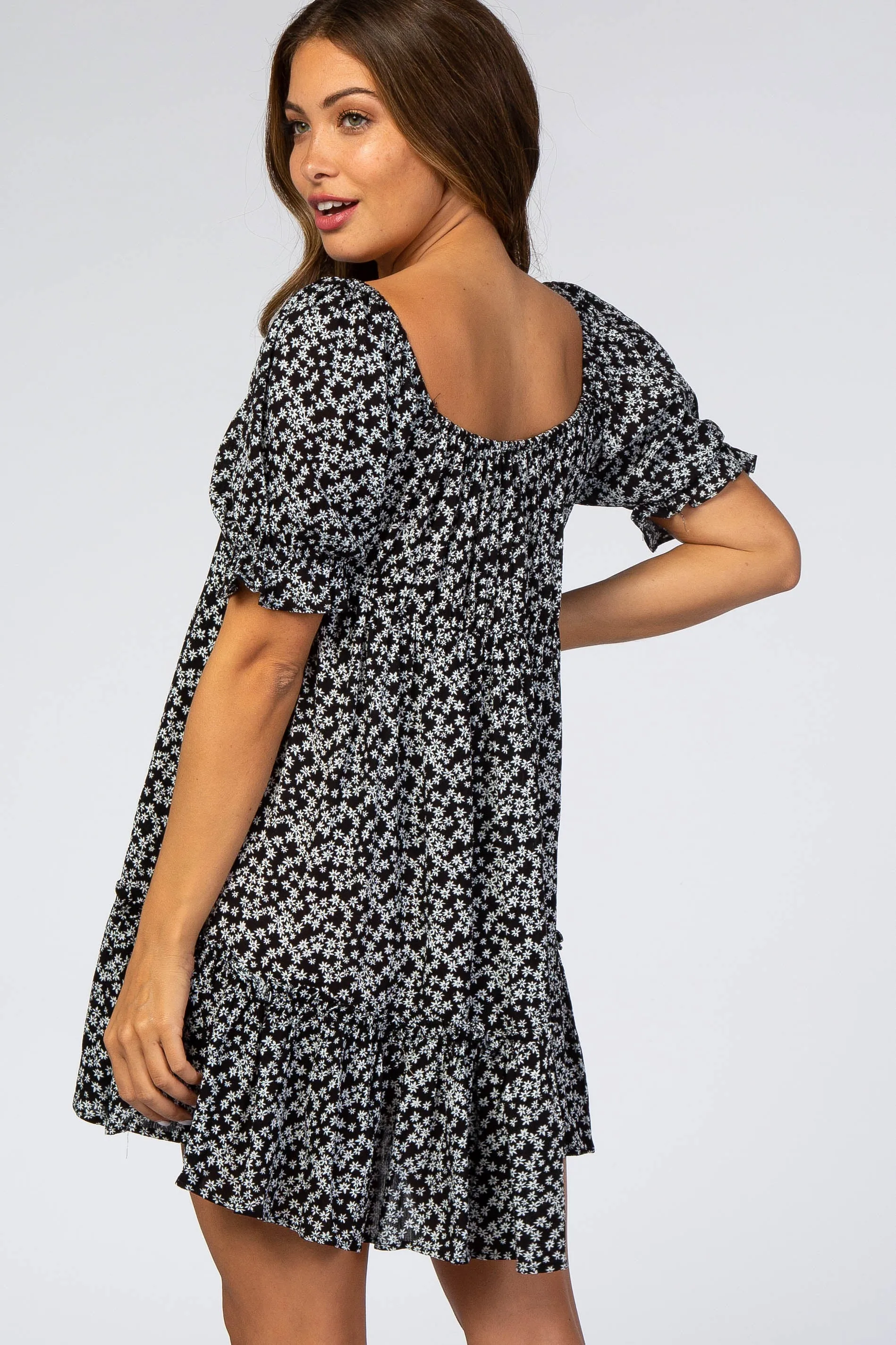 Black Floral Maternity Mini Dress sold by Pinkblush product image thumbnail 4