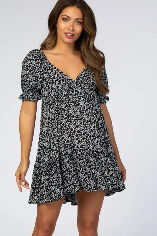 Black Floral Maternity Mini Dress sold by Pinkblush