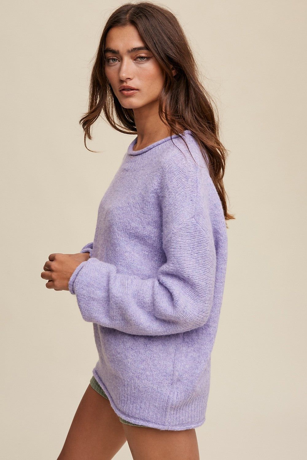 Lavender Soft Knit Rolled Hem Sweater sold by Pinkblush product image thumbnail 3