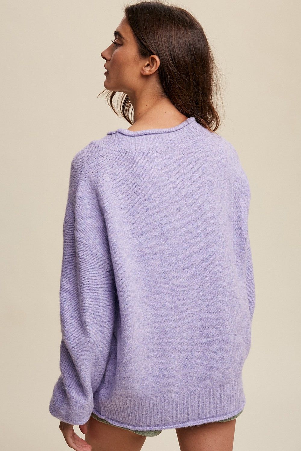 Lavender Soft Knit Rolled Hem Sweater sold by Pinkblush product image thumbnail 4