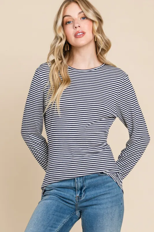 Navy Striped Long Sleeve Top sold by Pinkblush
