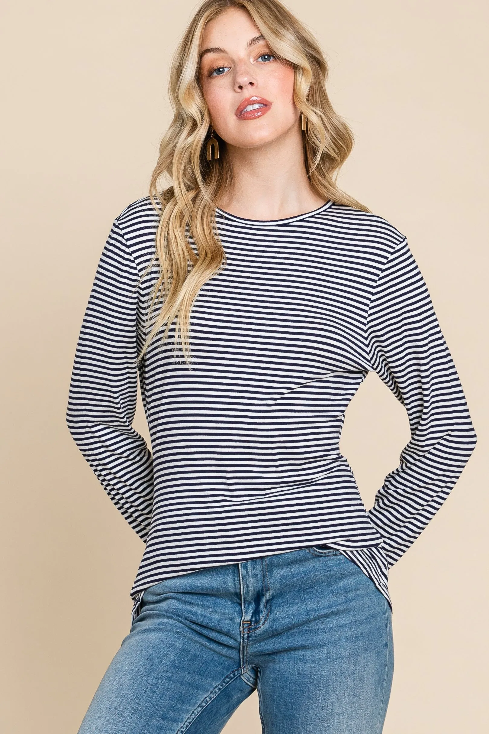 Navy Striped Long Sleeve Top sold by Pinkblush