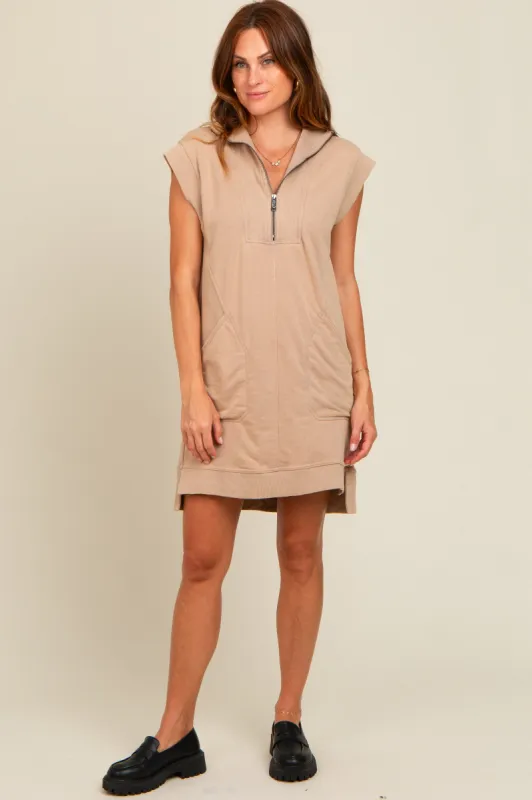Mocha Zip Up Hooded Sweatshirt Mini Dress sold by Pinkblush