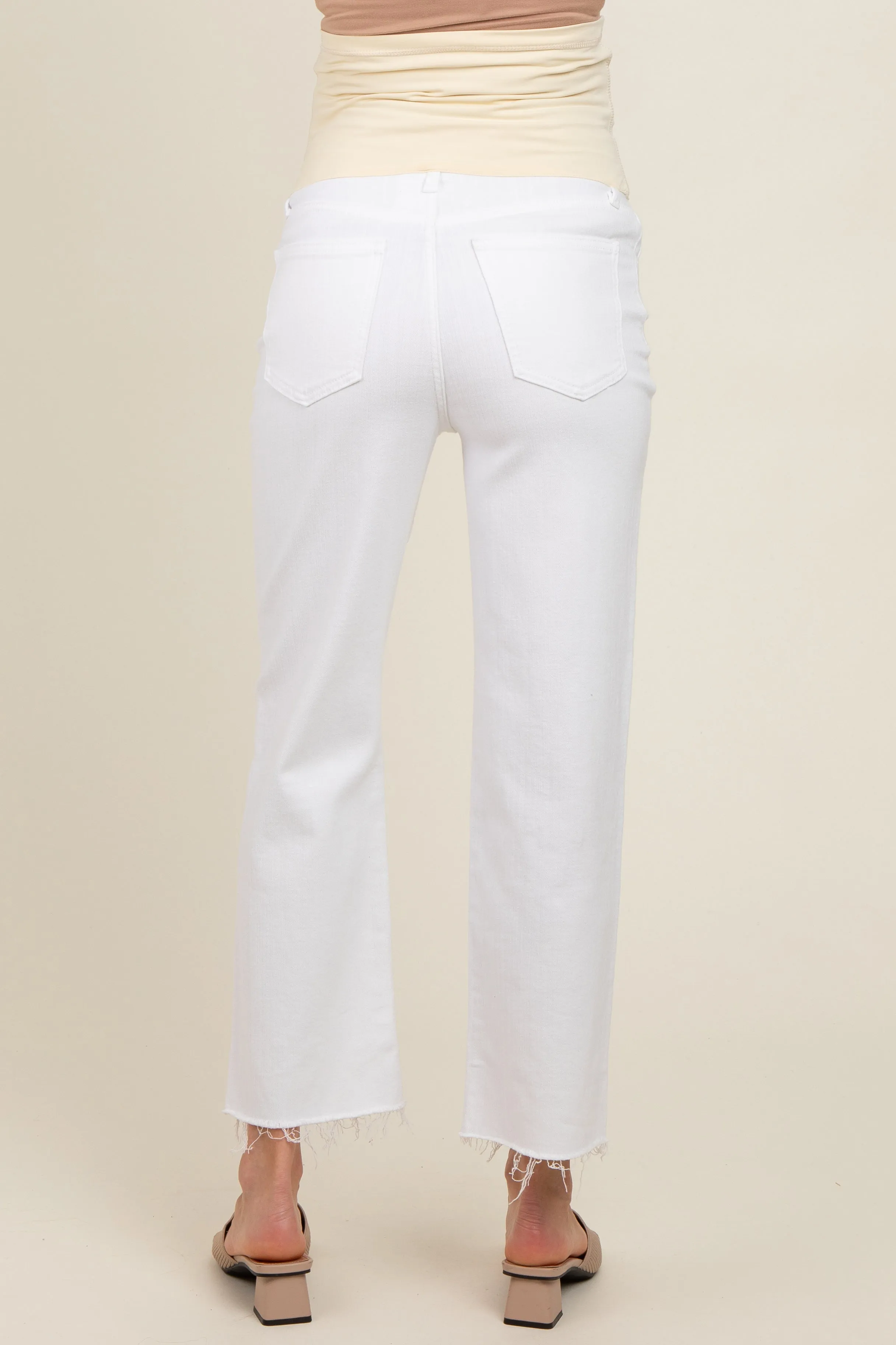White Raw Hem Maternity Wide Leg Ankle Crop Jeans sold by Pinkblush product image thumbnail 4