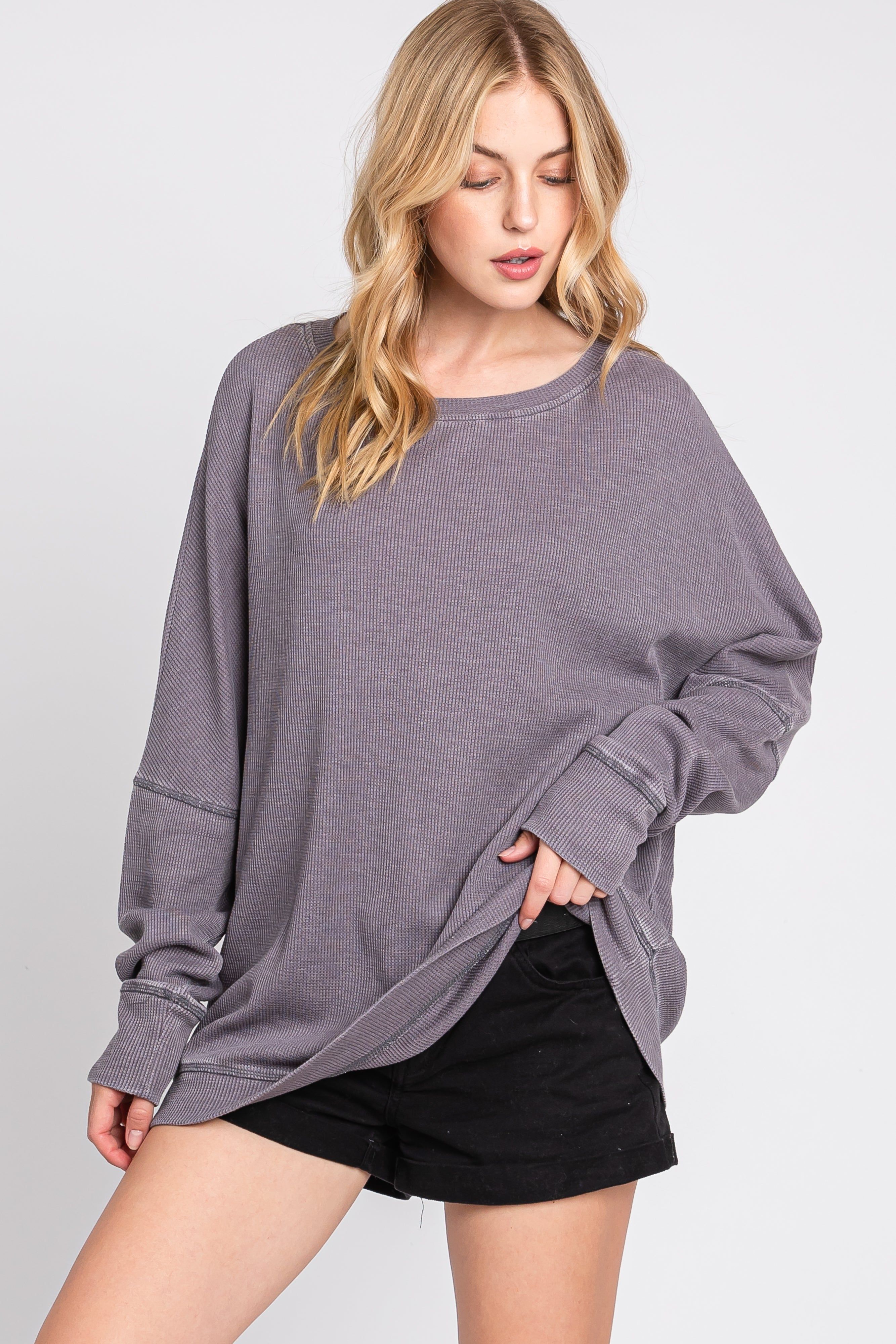 Grey Waffle Knit Long Sleeve Top sold by Pinkblush product image thumbnail 4