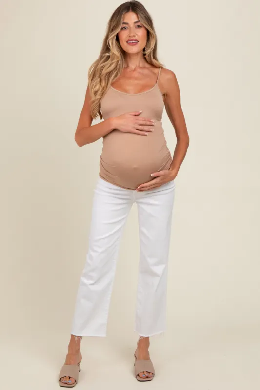 White Raw Hem Maternity Wide Leg Ankle Crop Jeans sold by Pinkblush