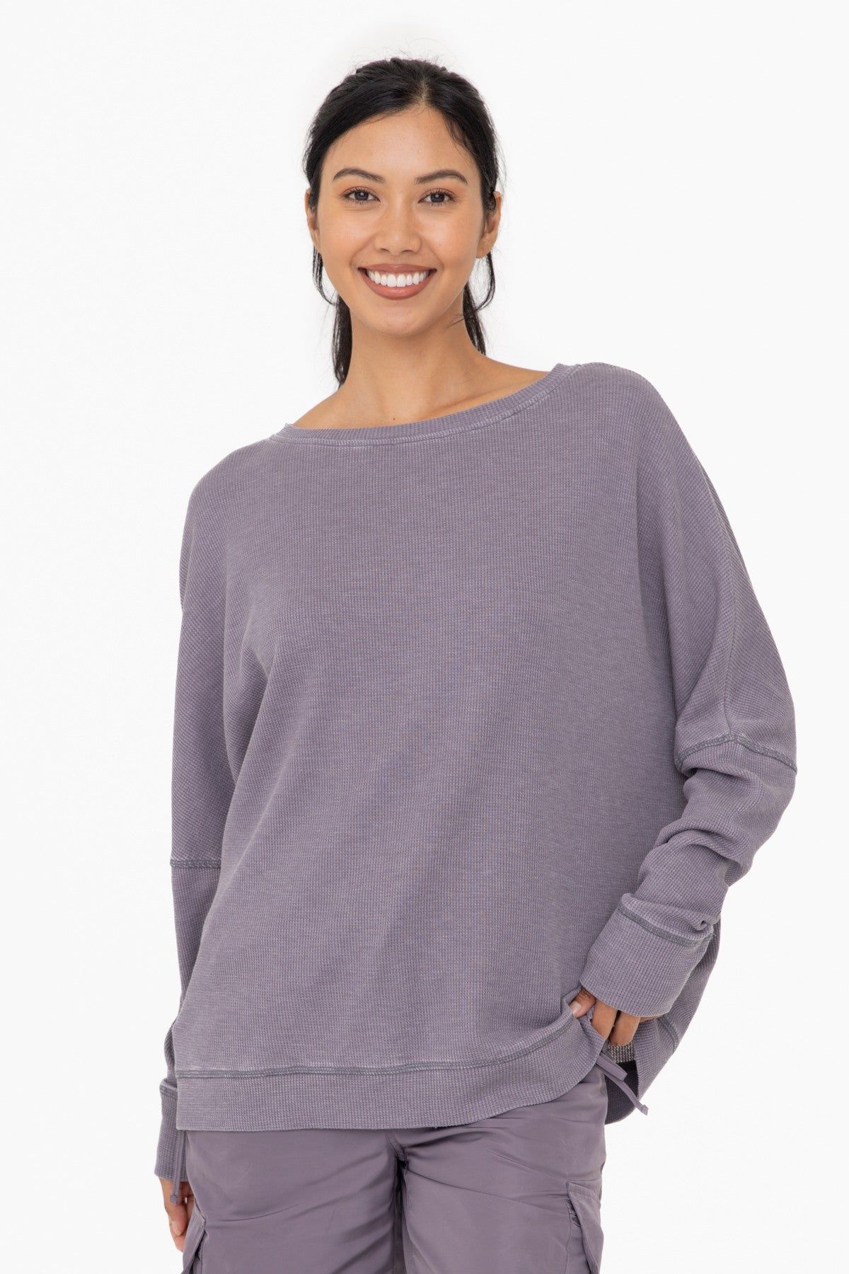 Grey Waffle Knit Long Sleeve Top sold by Pinkblush