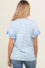 Light Blue Striped Ruffle Sleeve Maternity Top sold by Pinkblush