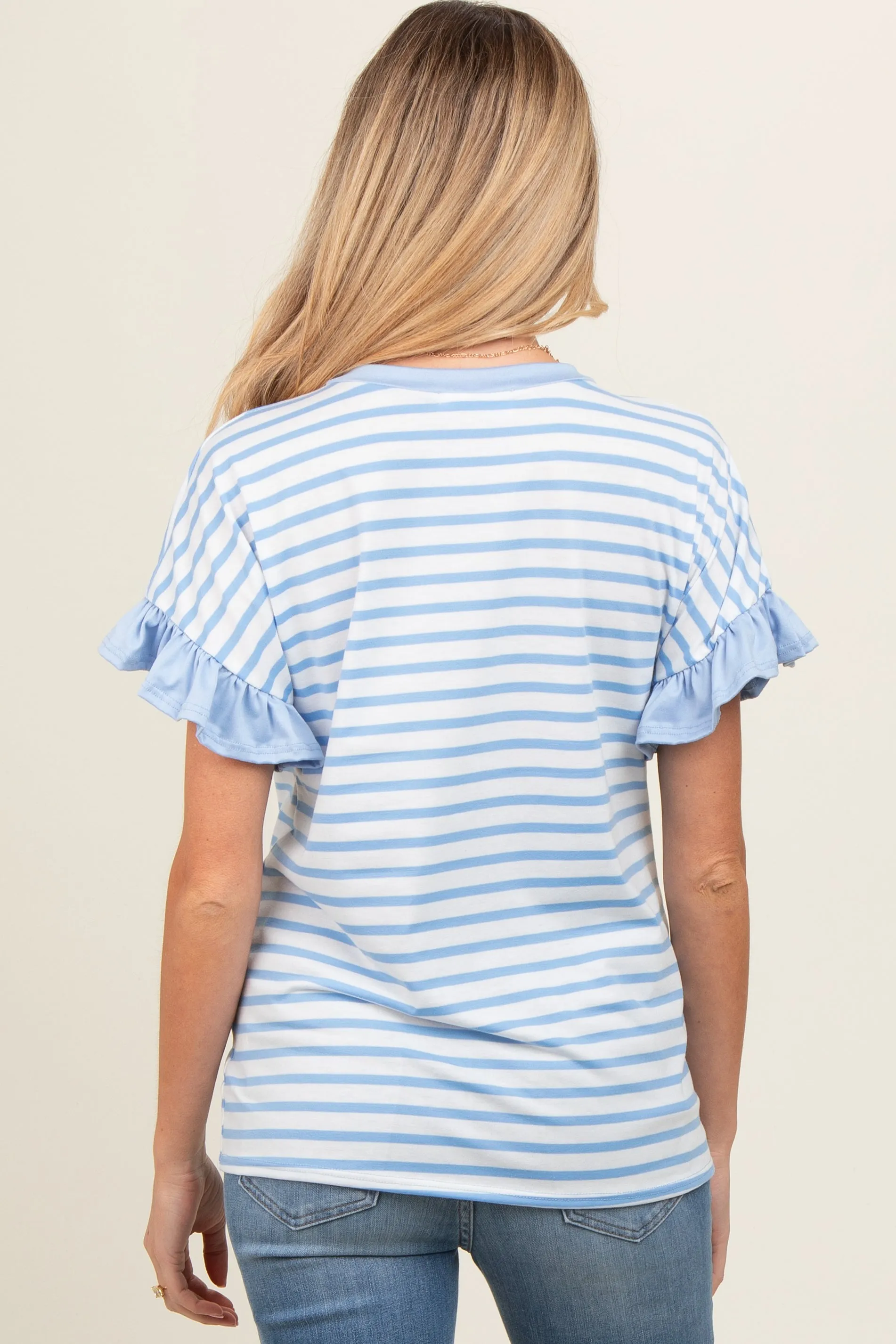 Light Blue Striped Ruffle Sleeve Maternity Top sold by Pinkblush product image thumbnail 4