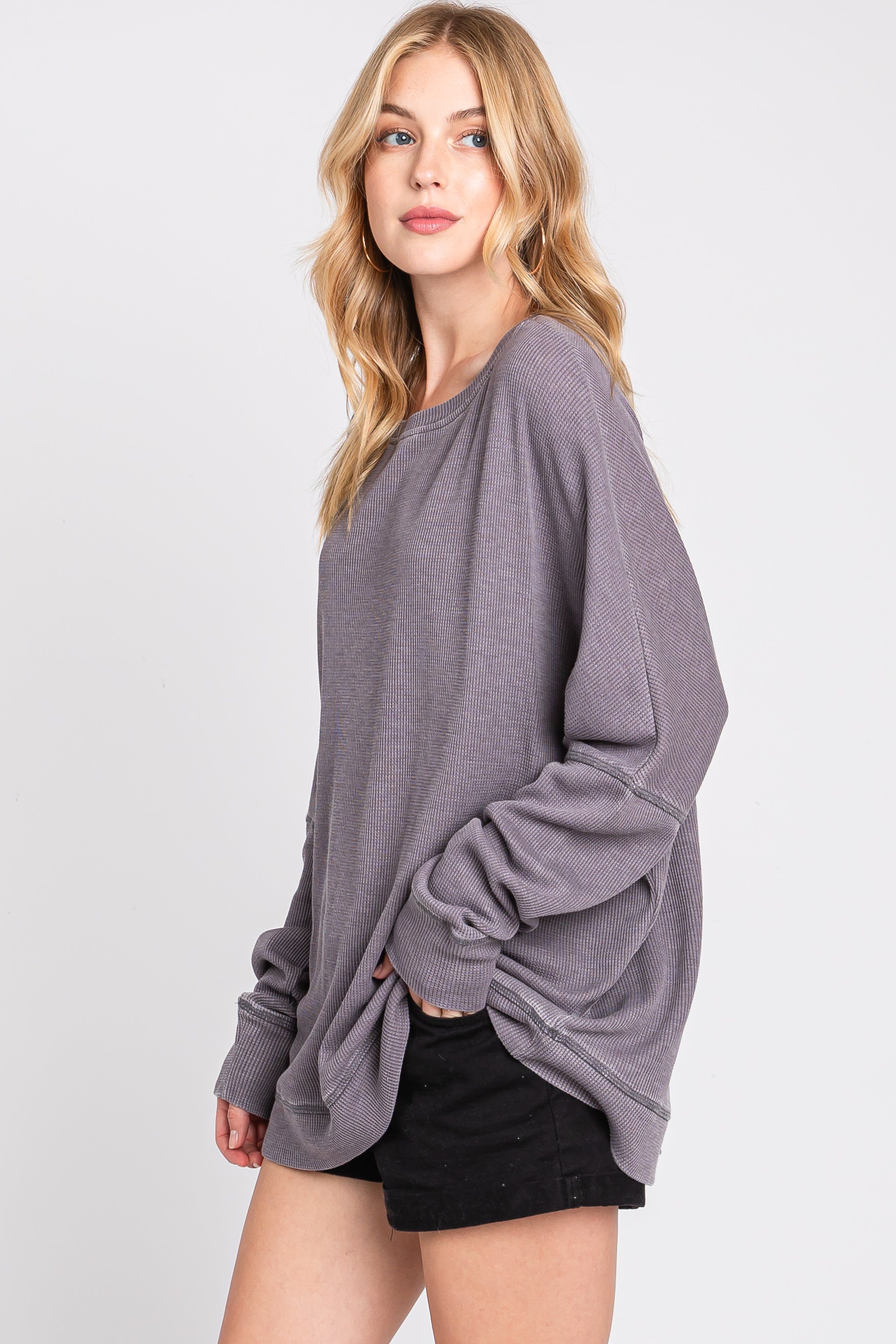 Grey Waffle Knit Long Sleeve Top sold by Pinkblush product image thumbnail 5