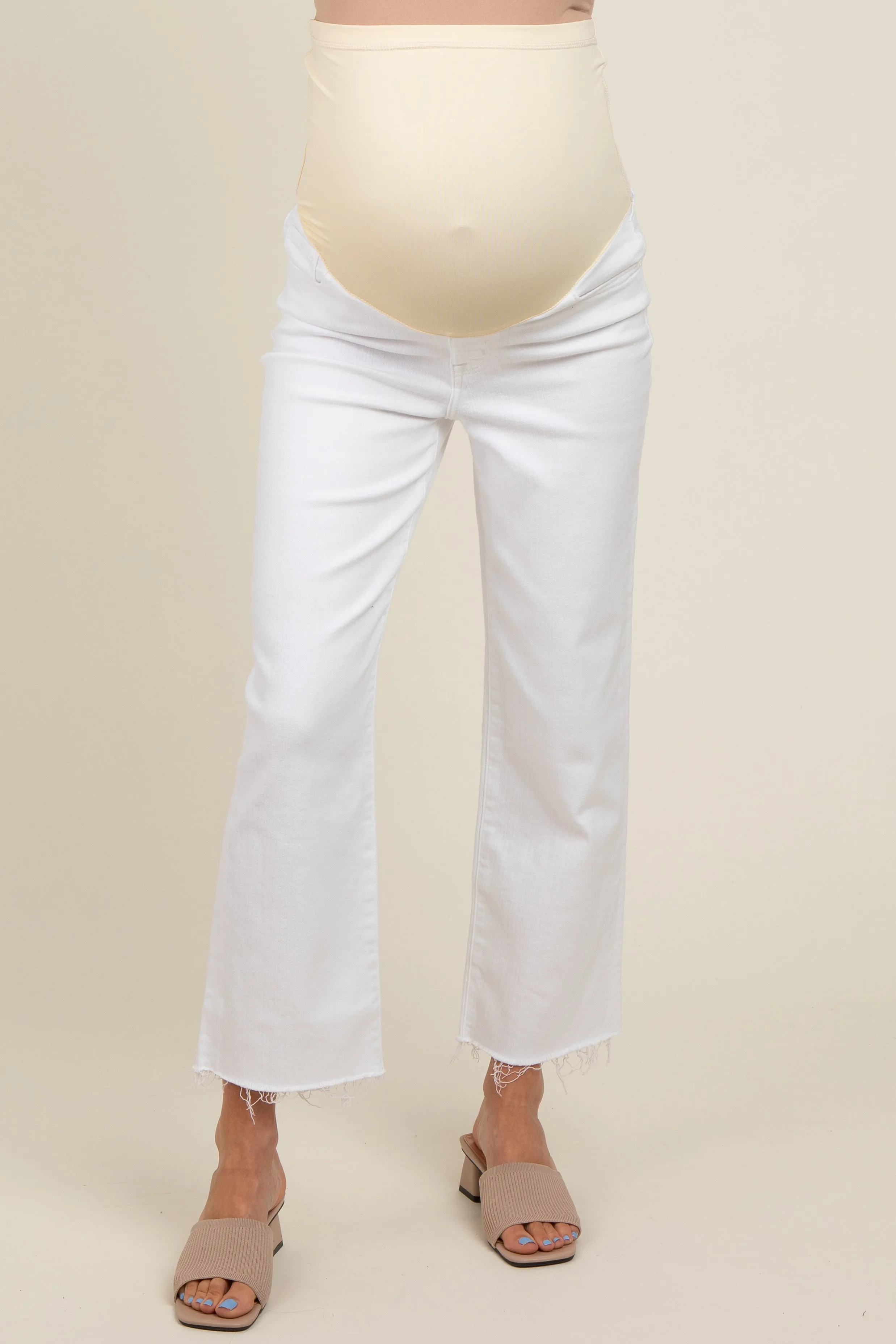 White Raw Hem Maternity Wide Leg Ankle Crop Jeans sold by Pinkblush product image thumbnail 2
