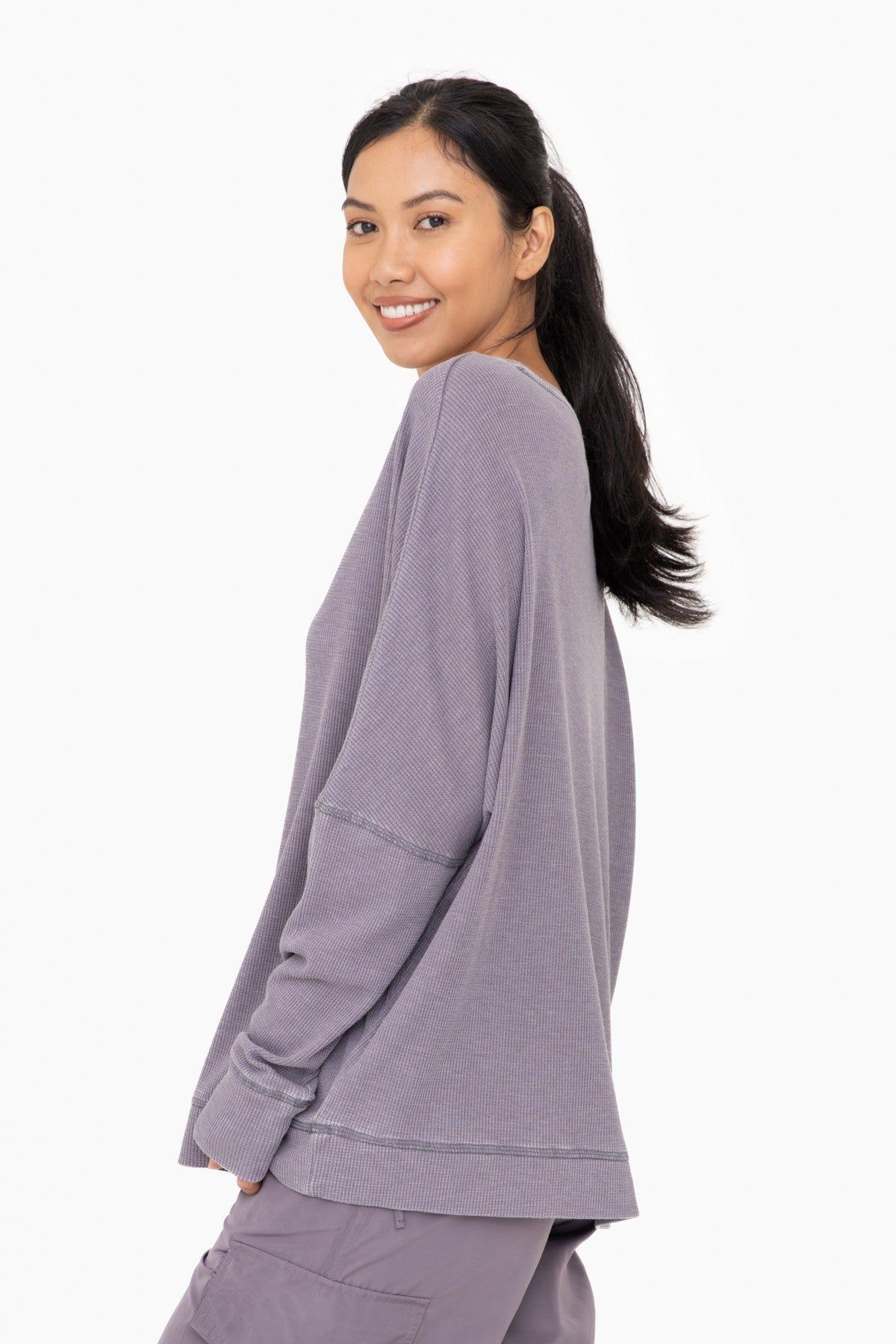 Grey Waffle Knit Long Sleeve Top sold by Pinkblush product image thumbnail 2