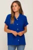 Royal Blue Collared Button-Down Short Sleeve Blouse sold by Pinkblush