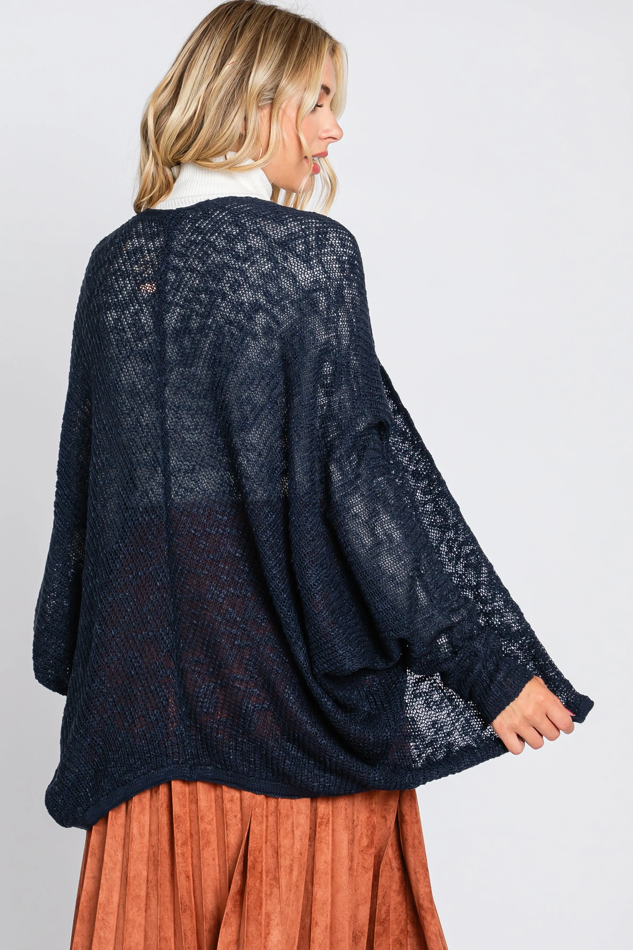 Navy Open Knit Long Dolman Sleeve Cardigan sold by Pinkblush product image thumbnail 4