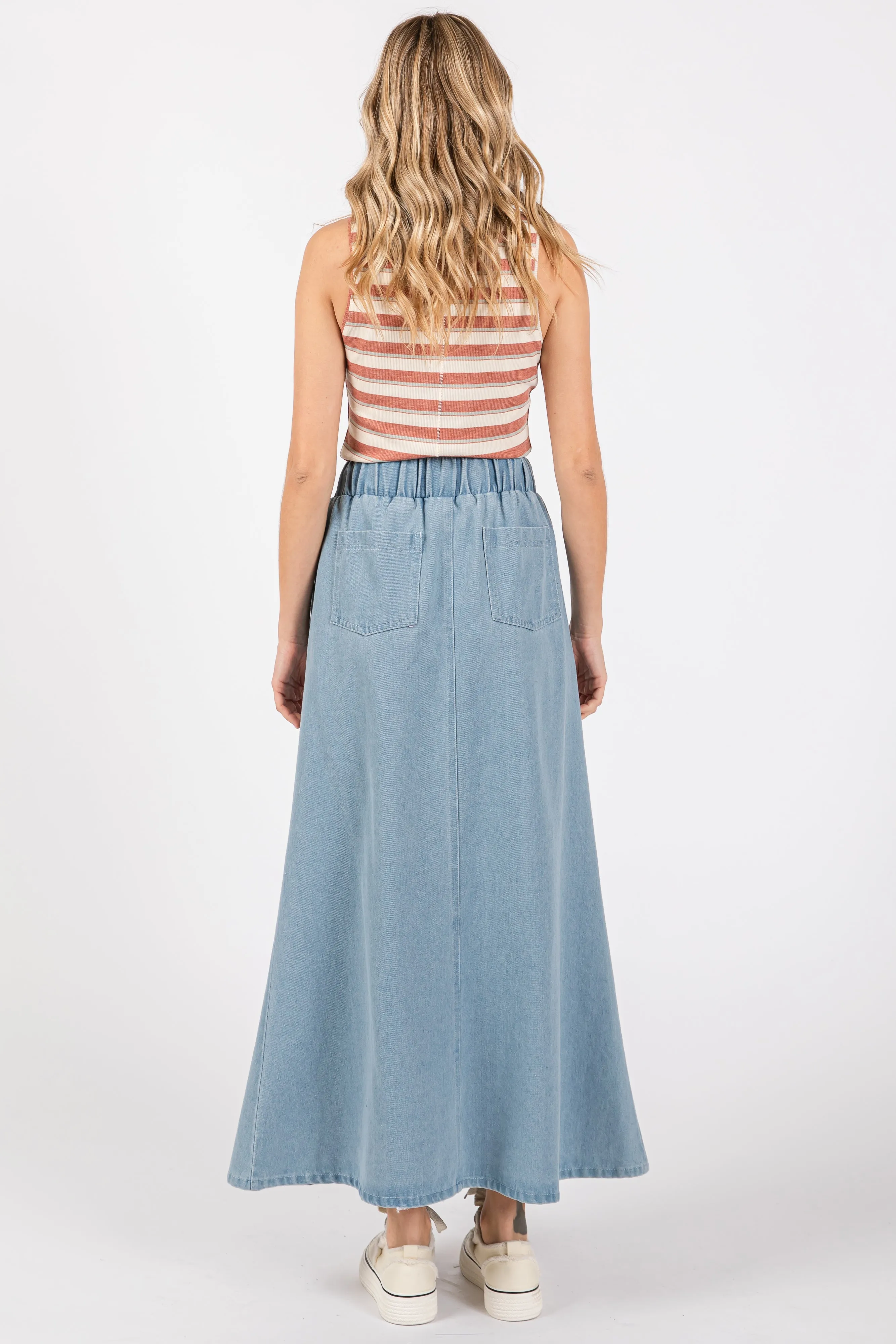 Light Blue Denim Front Tie Maxi Skirt sold by Pinkblush product image thumbnail 3